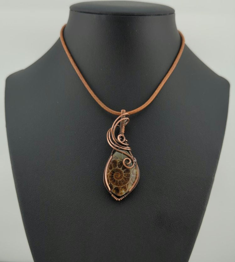 Ammonite pendant, set in antiqued copper.