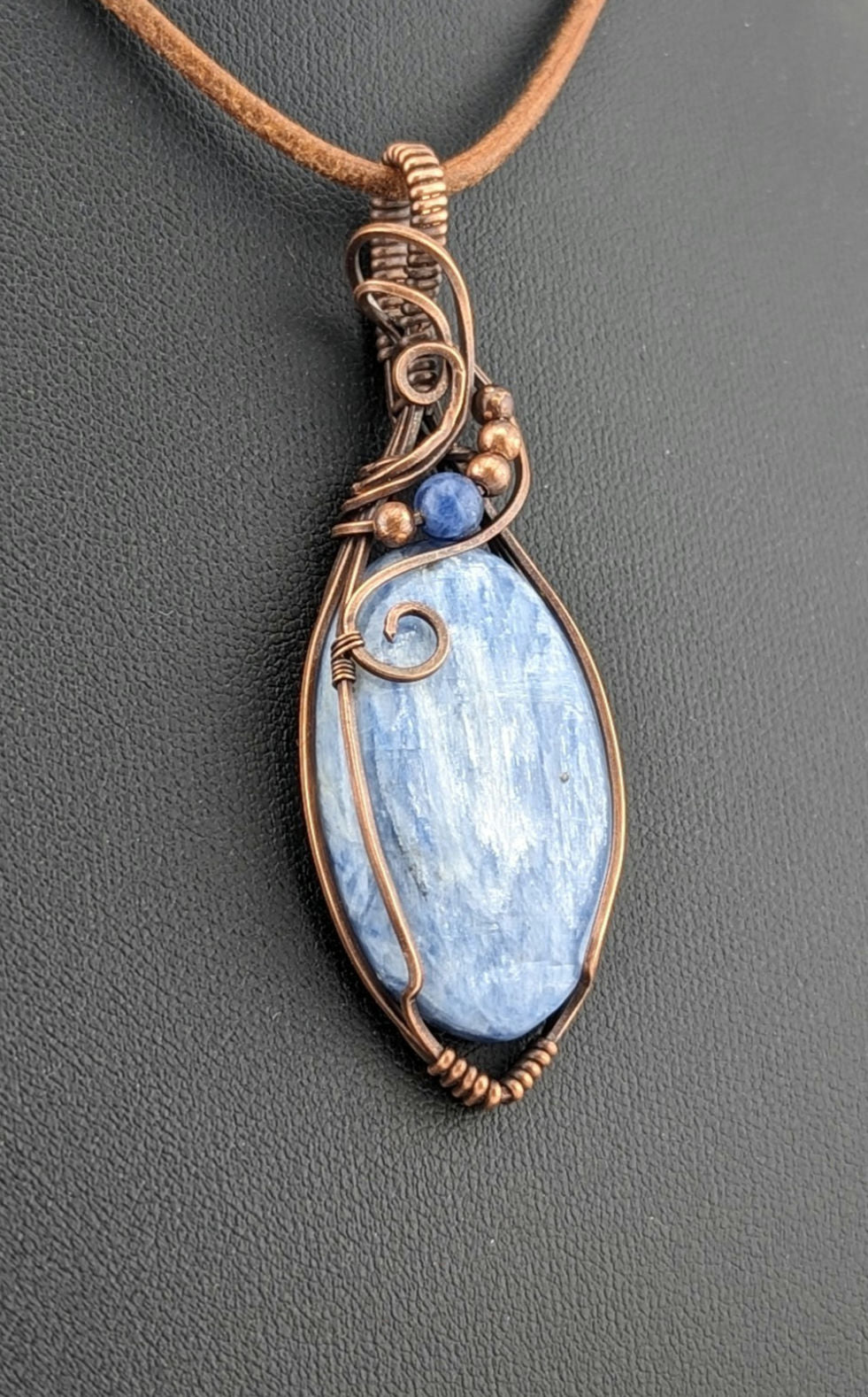 Kyanite, set in antiqued copper, accented with Sodalite