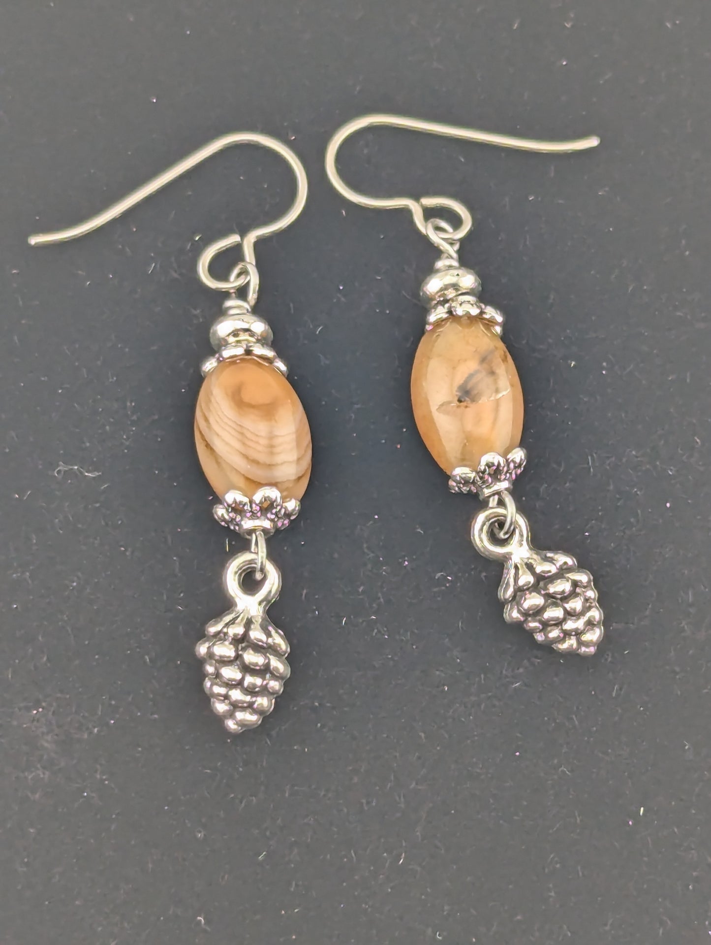 Montana Agate earrings with a Pine Cone charm in antiqued Silver finish