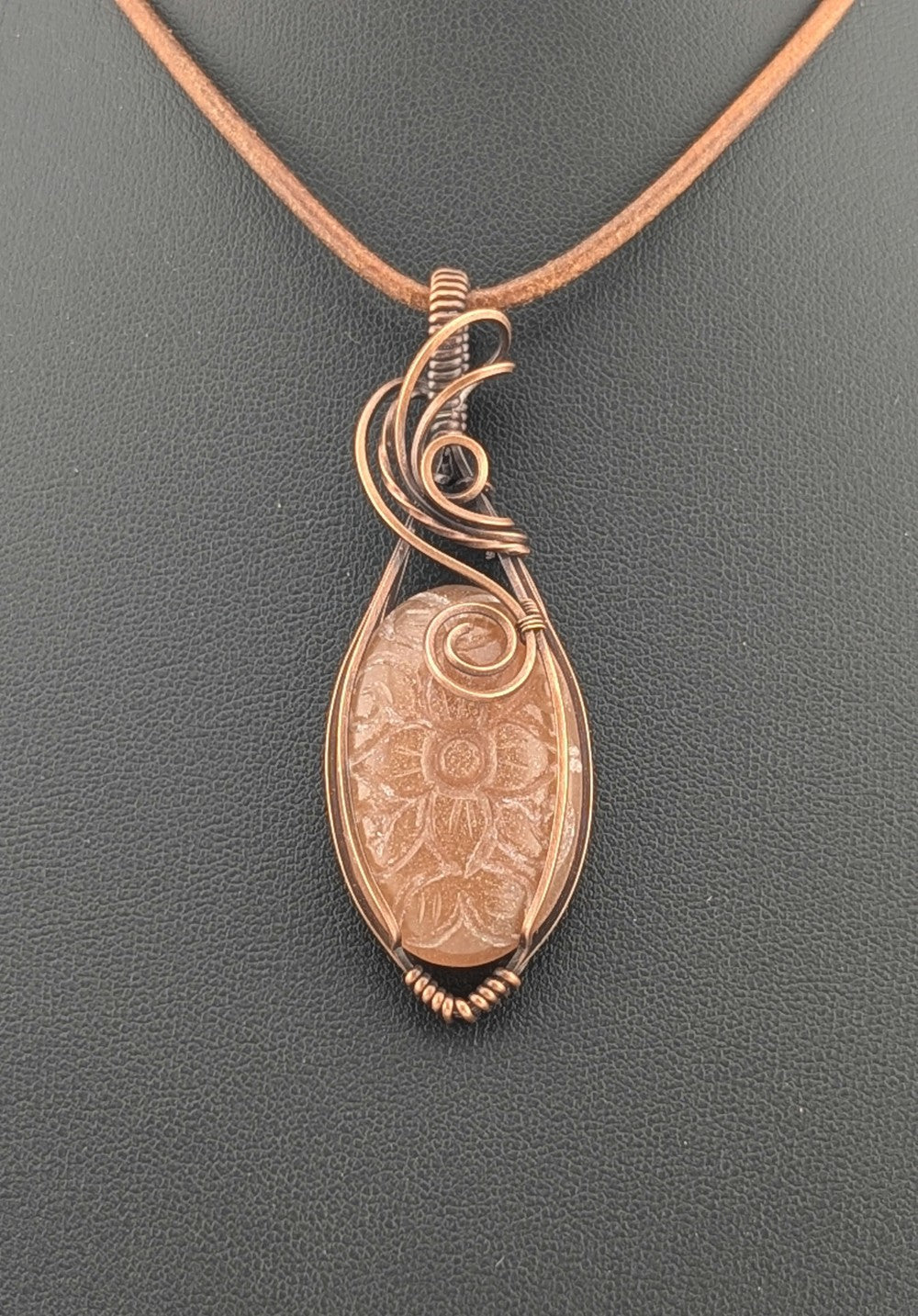 Peach Moonstone pendant, set in antiqued copper.