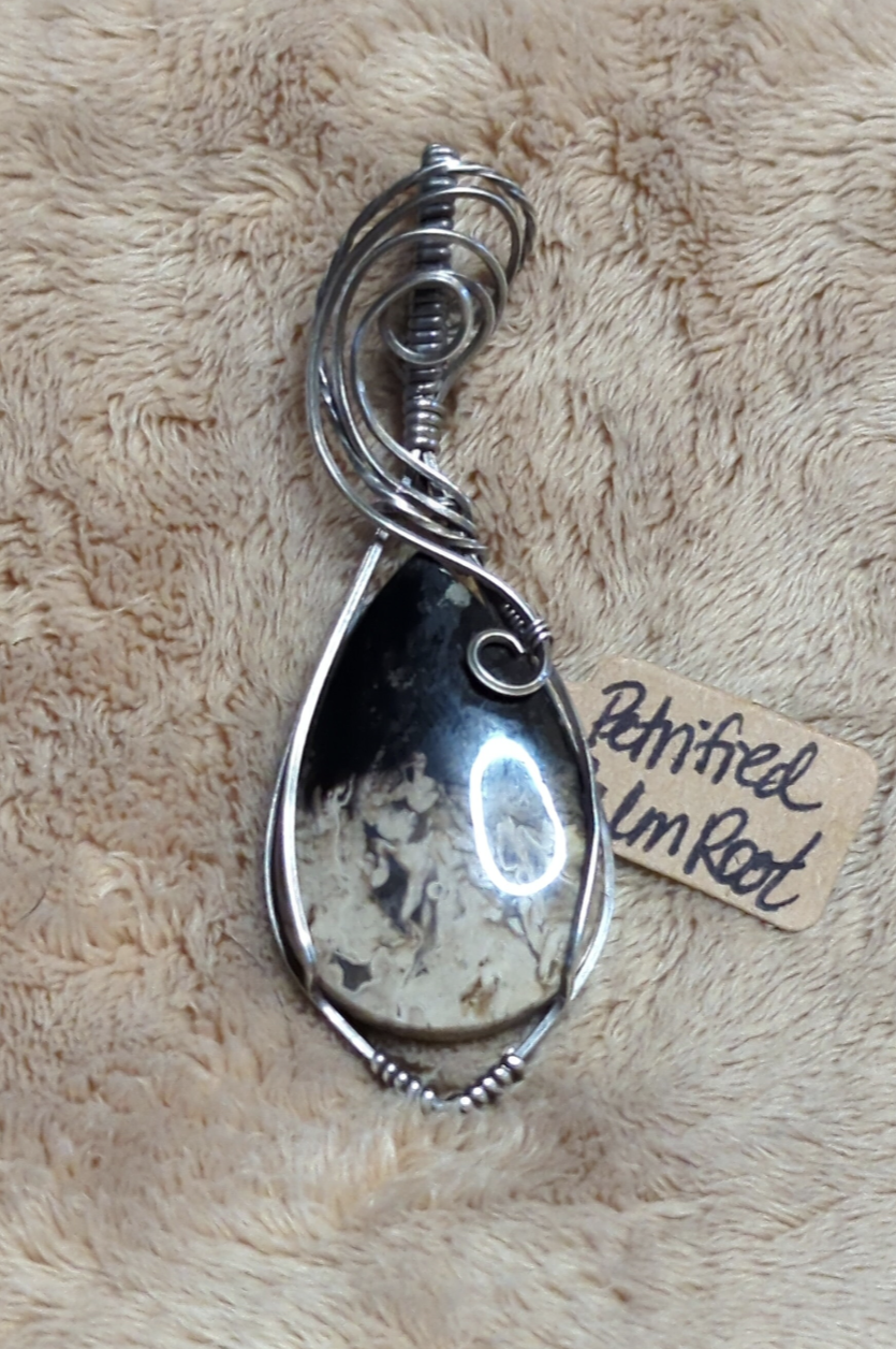 Petrified Palm root Pendant, set in antiqued Sterling silver.