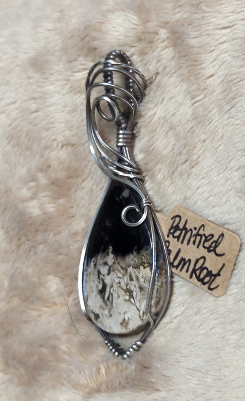Petrified Palm root Pendant, set in antiqued Sterling silver.
