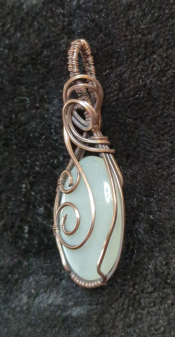 Moonstone gemstone pendant, set in antiqued copper.
