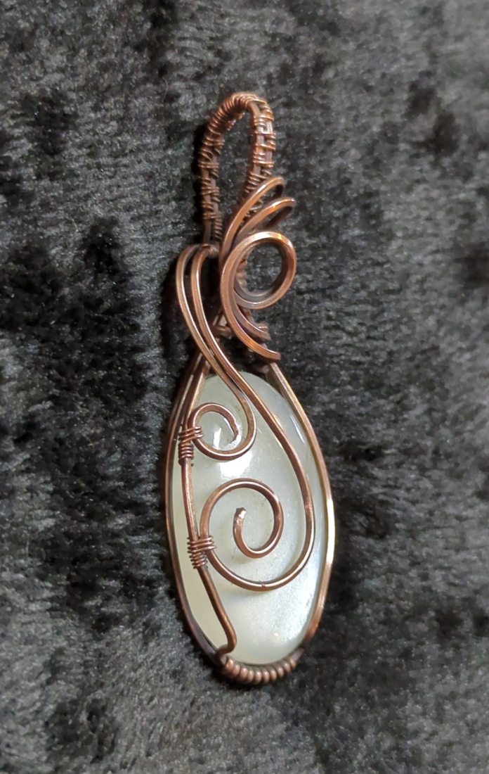 Moonstone gemstone pendant, set in antiqued copper.