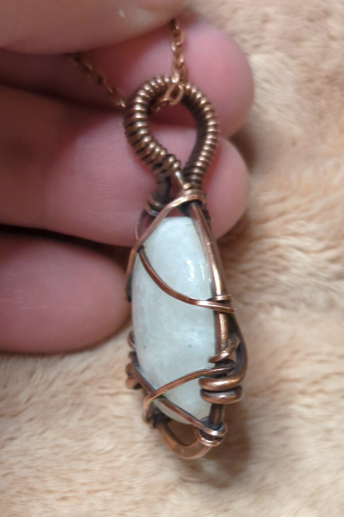 Moonstone pendant, set in antiqued copper.
