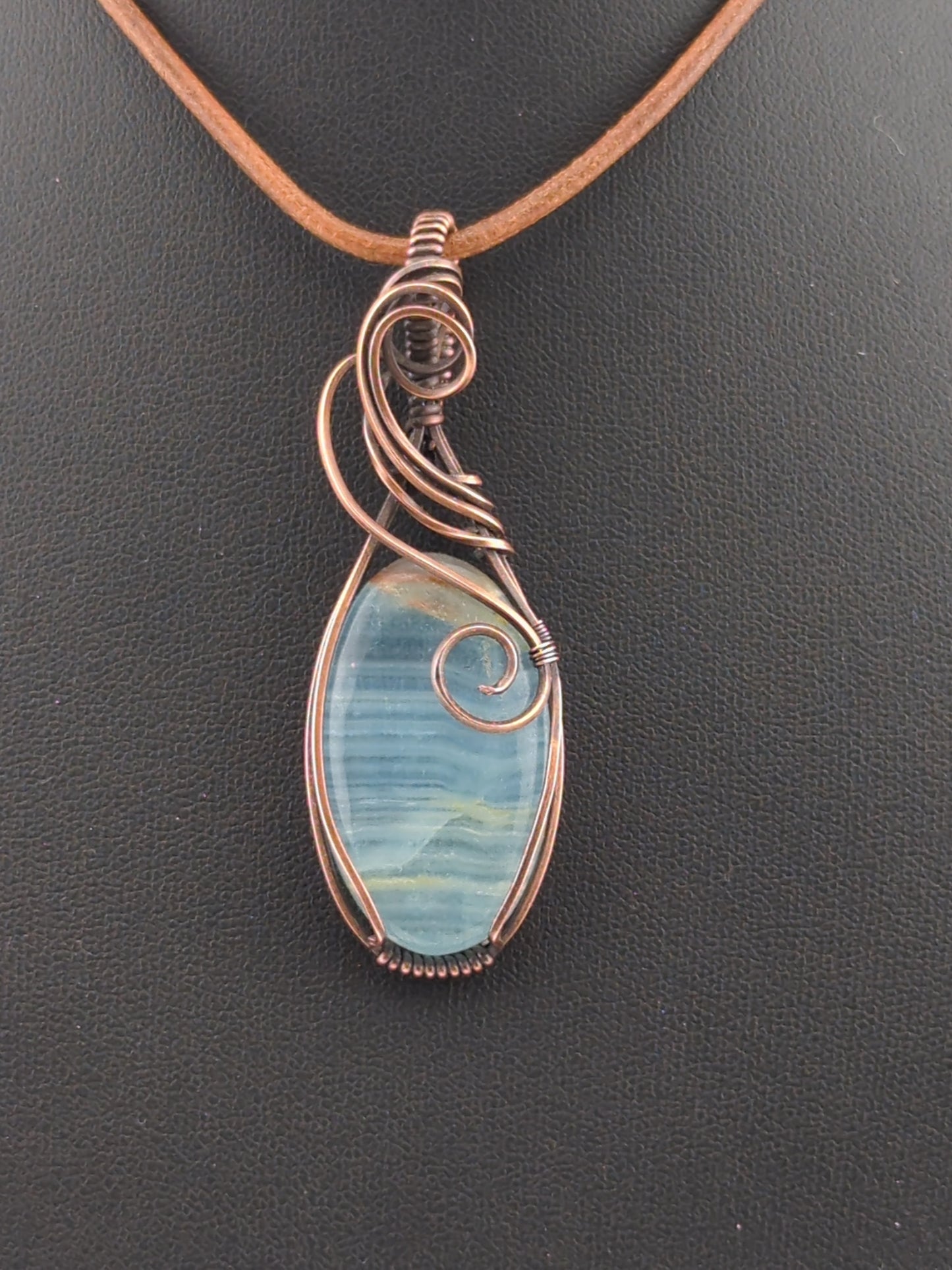 Blue Onyx Pendant, set in antiqued copper.