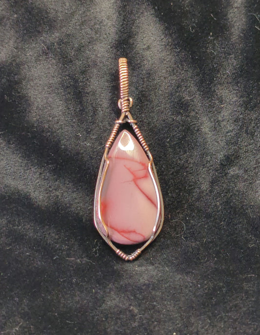 Mookaite Jasper gemstone pendant, set in antiqued copper.