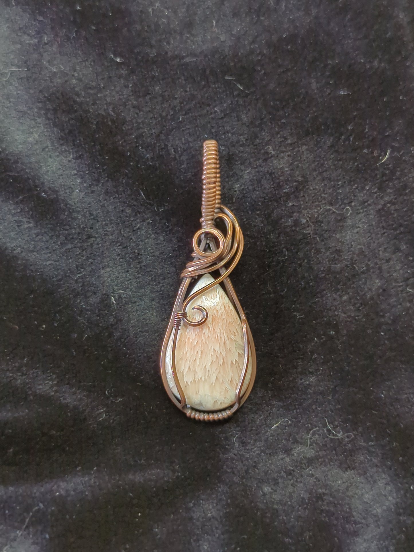 Pink Scolecite Pendant, set in antiqued copper.