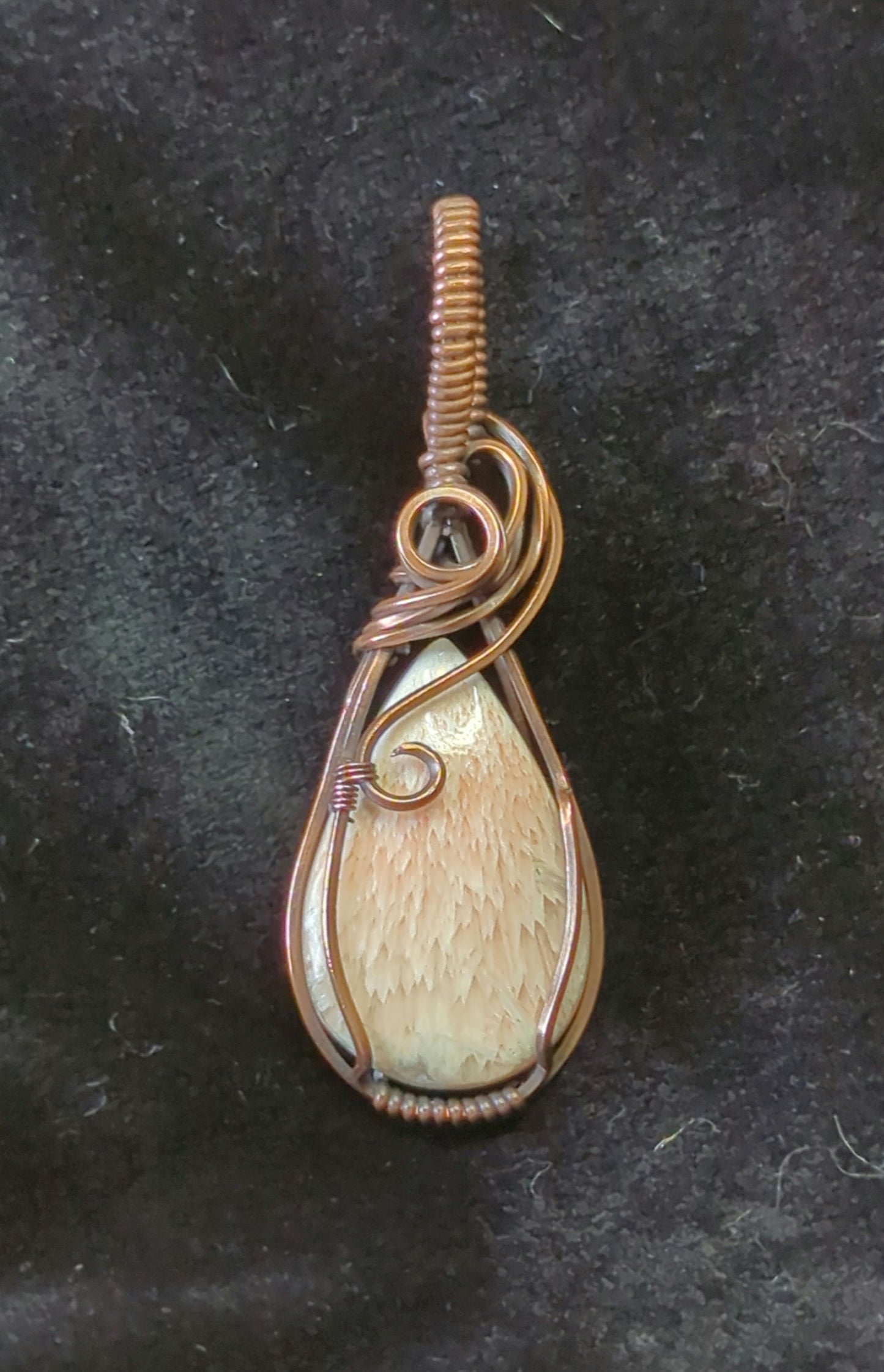 Pink Scolecite Pendant, set in antiqued copper.