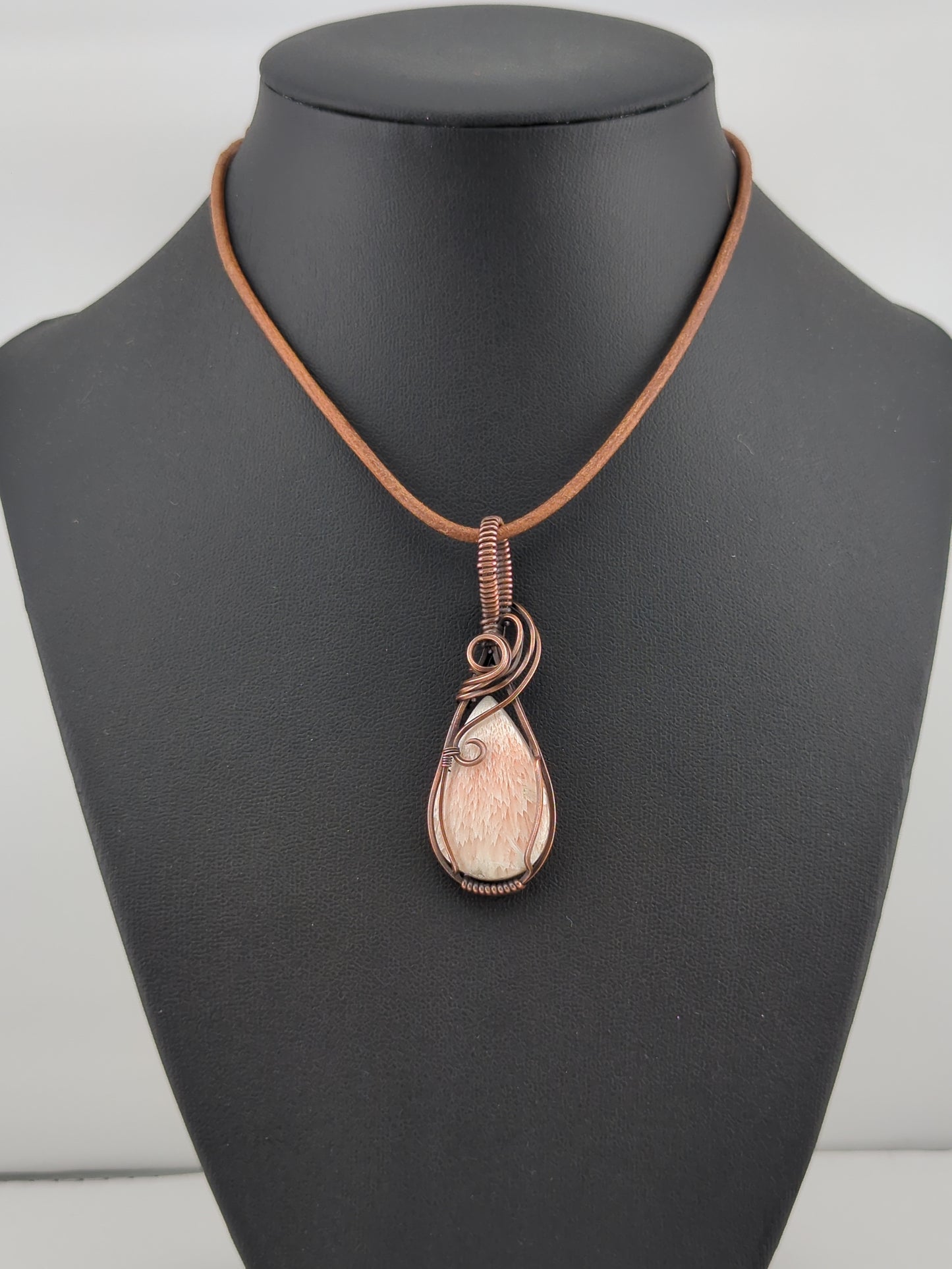 Pink Scolecite Pendant, set in antiqued copper.