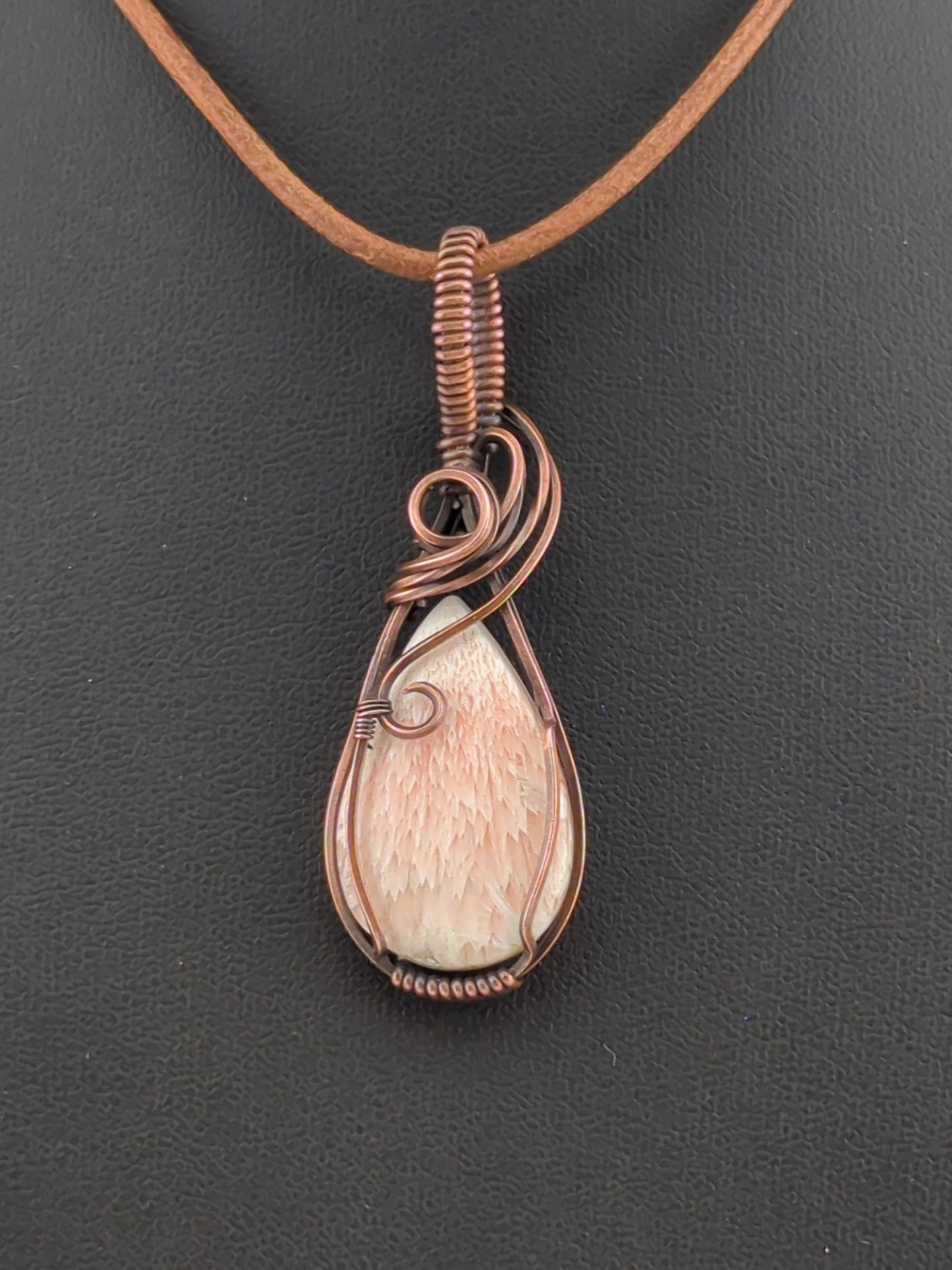 Pink Scolecite Pendant, set in antiqued copper.