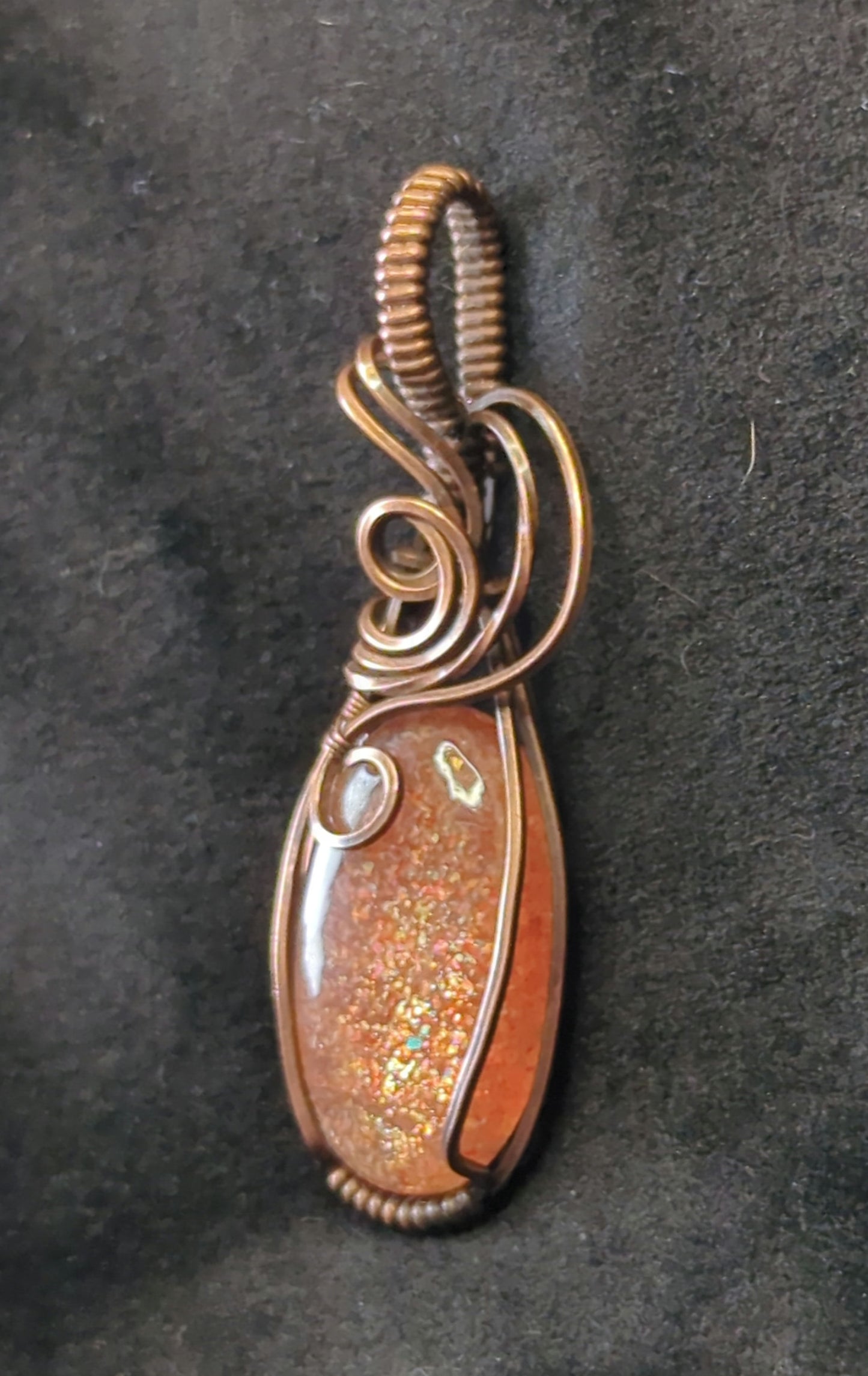 Sunstone Pendant, set in antiqued copper.