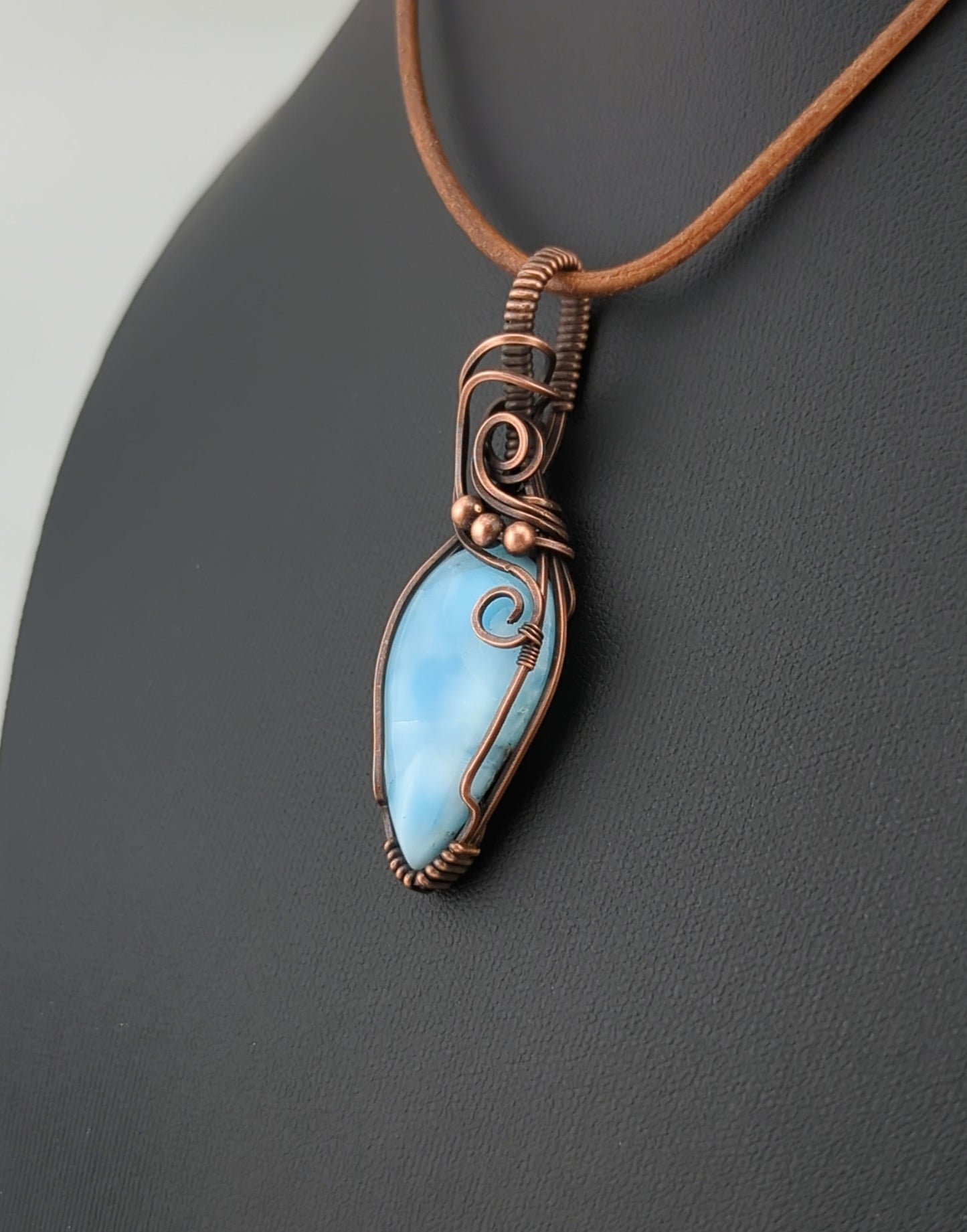 Larimar Pendant set in antiqued copper.