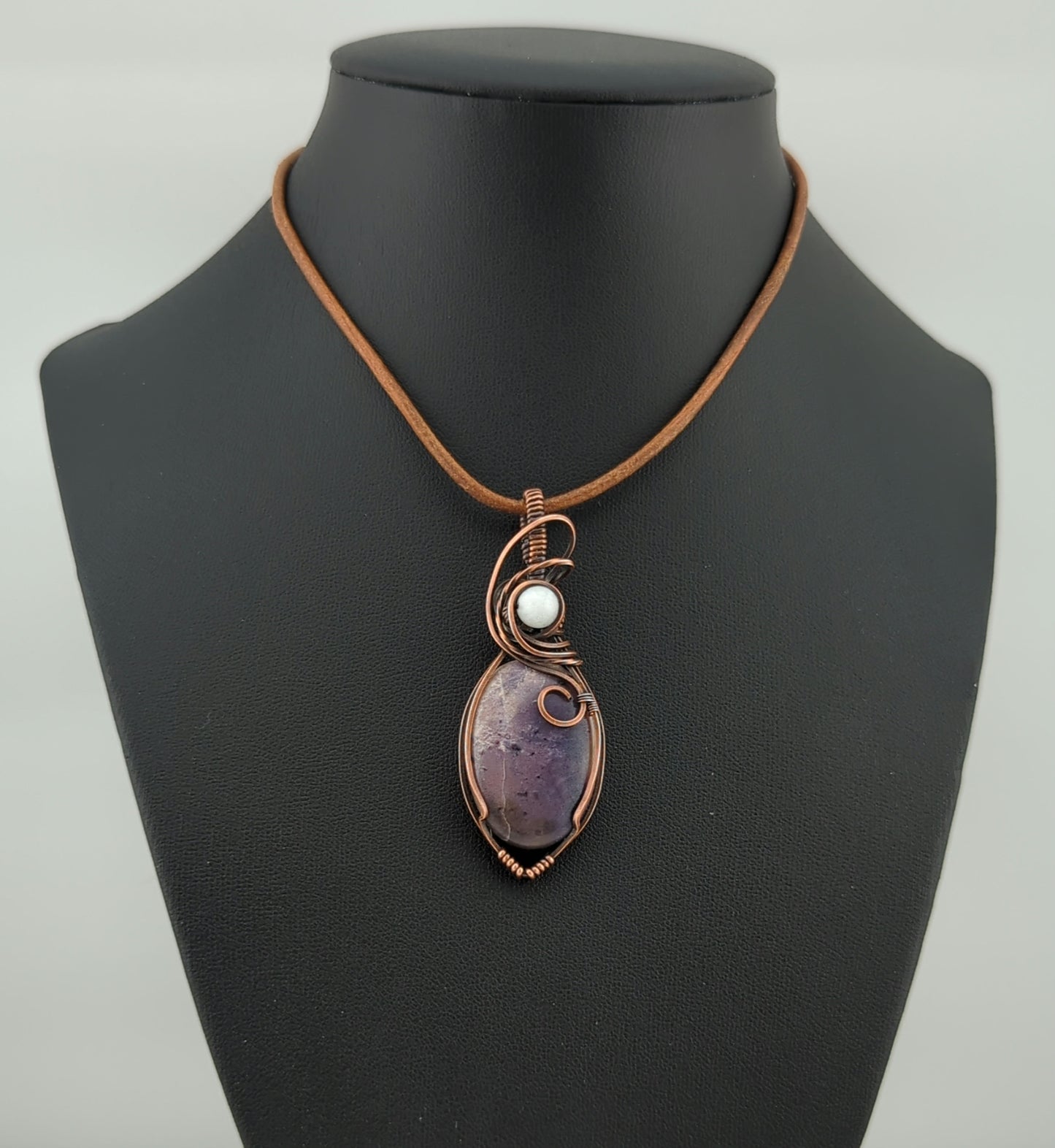 Tiffany Stone Pendant, set in antiqued copper, accented with moonstone.