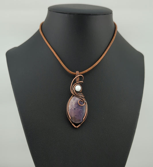 Tiffany Stone Pendant, set in antiqued copper, accented with moonstone.