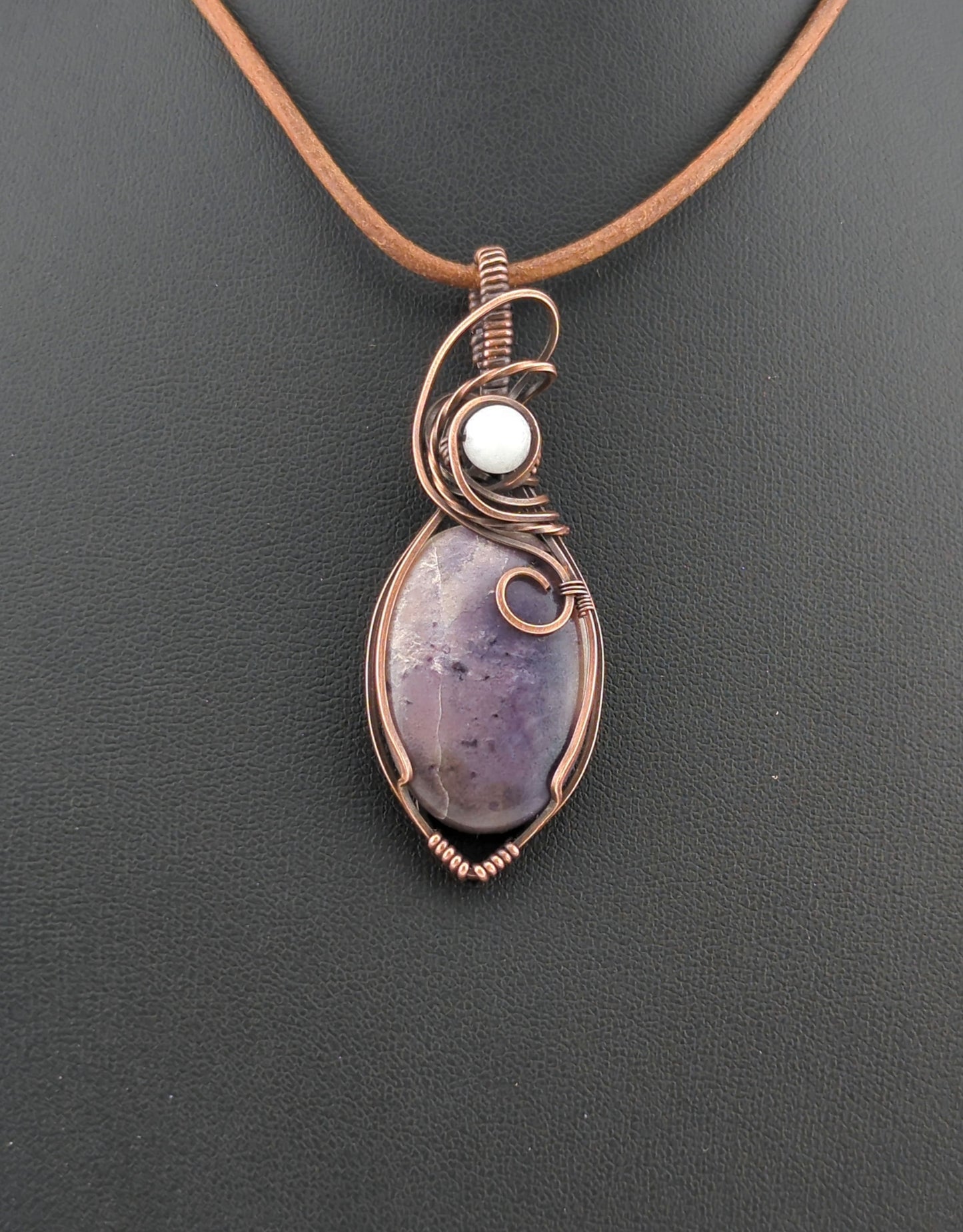 Tiffany Stone Pendant, set in antiqued copper, accented with moonstone.