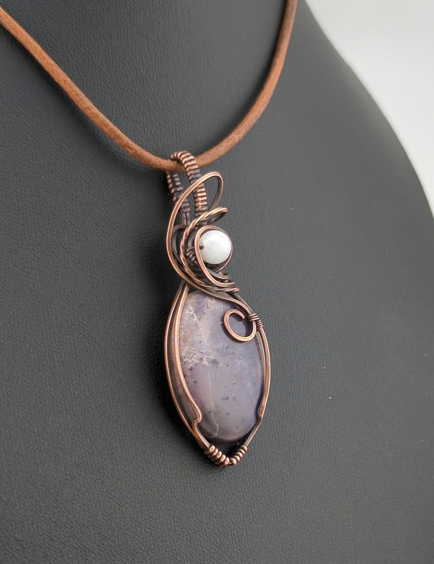 Tiffany Stone Pendant, set in antiqued copper, accented with moonstone.