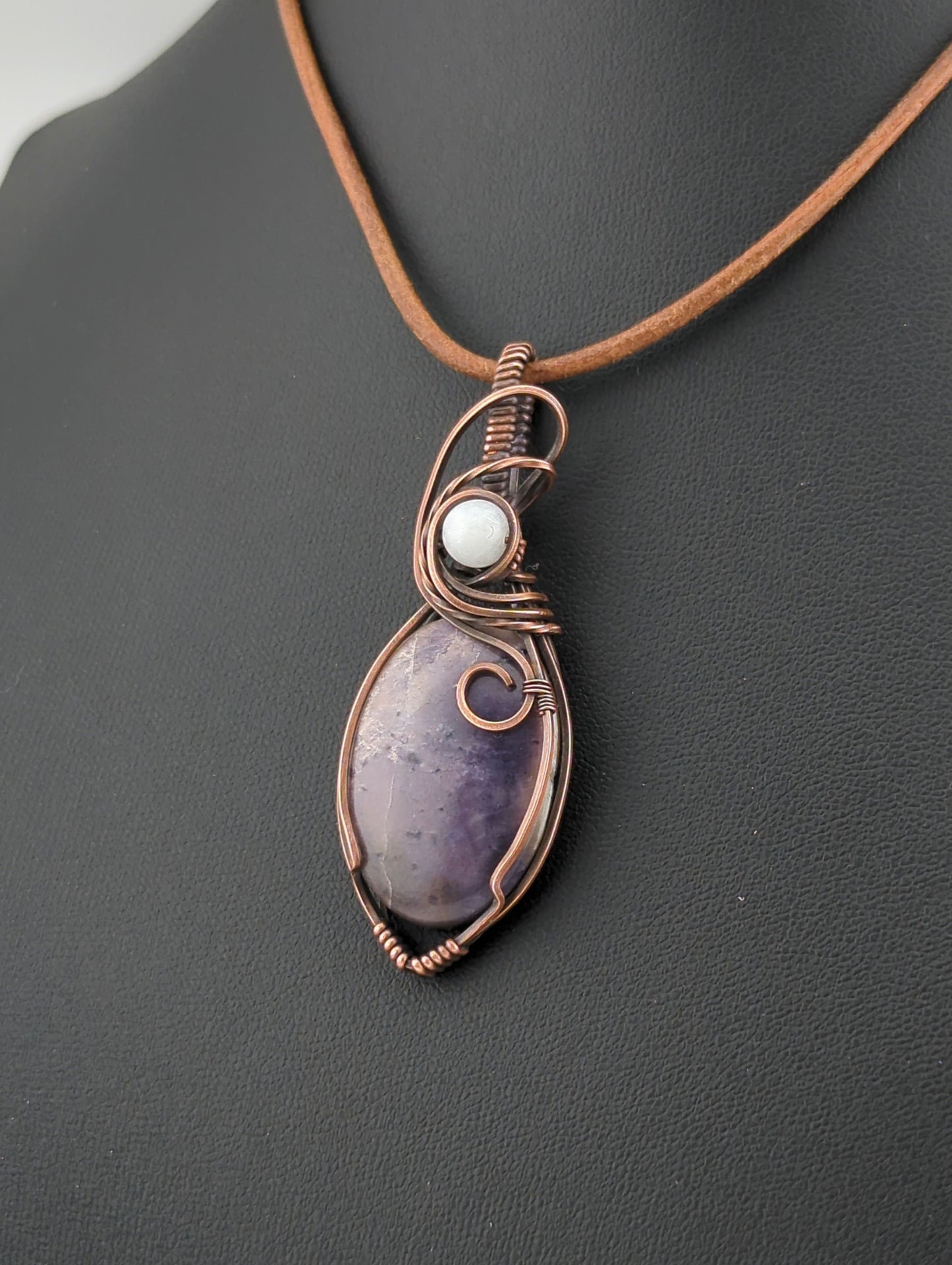 Tiffany Stone Pendant, set in antiqued copper, accented with moonstone.