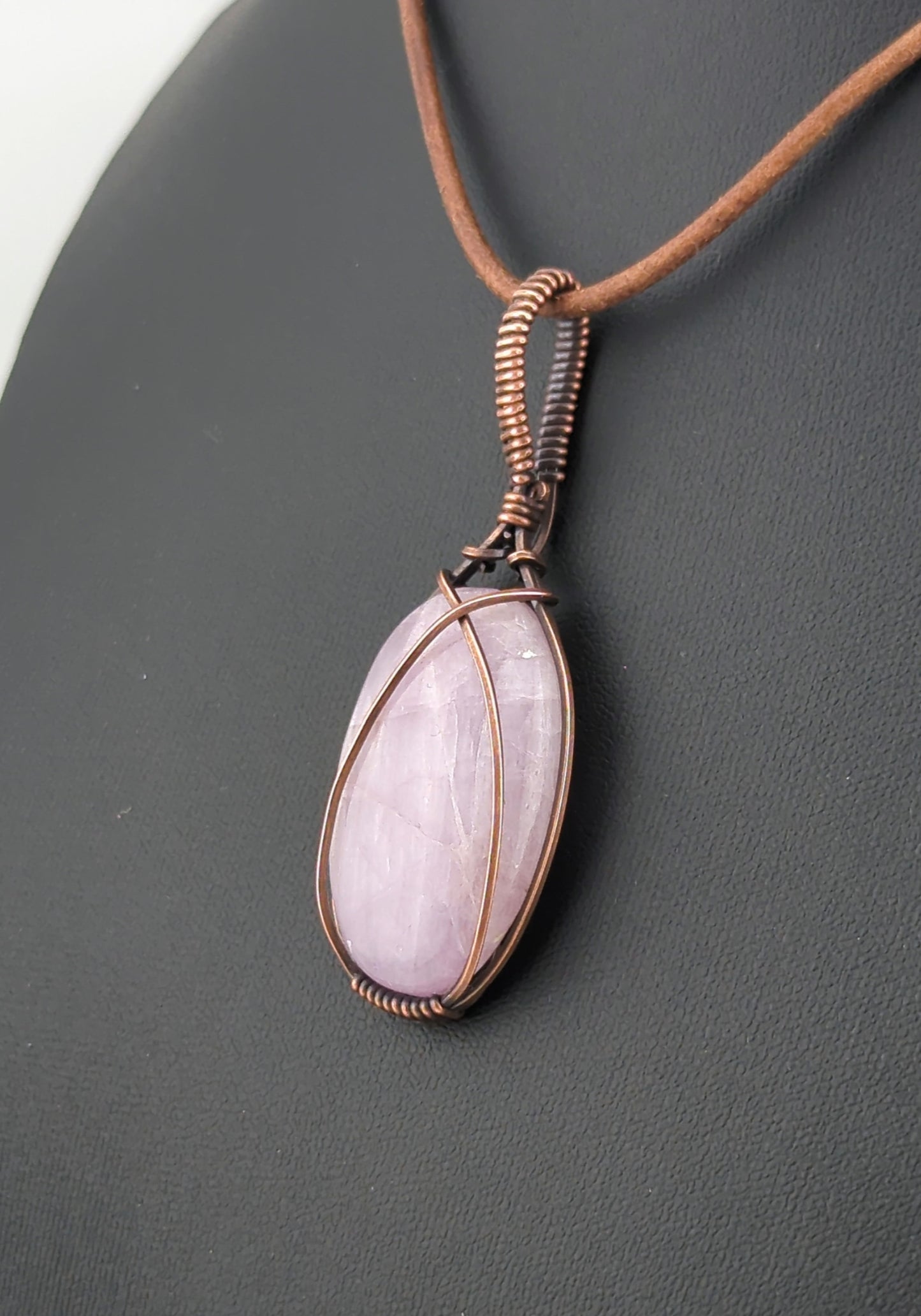 Kunzite Pendant, set in antiqued copper.