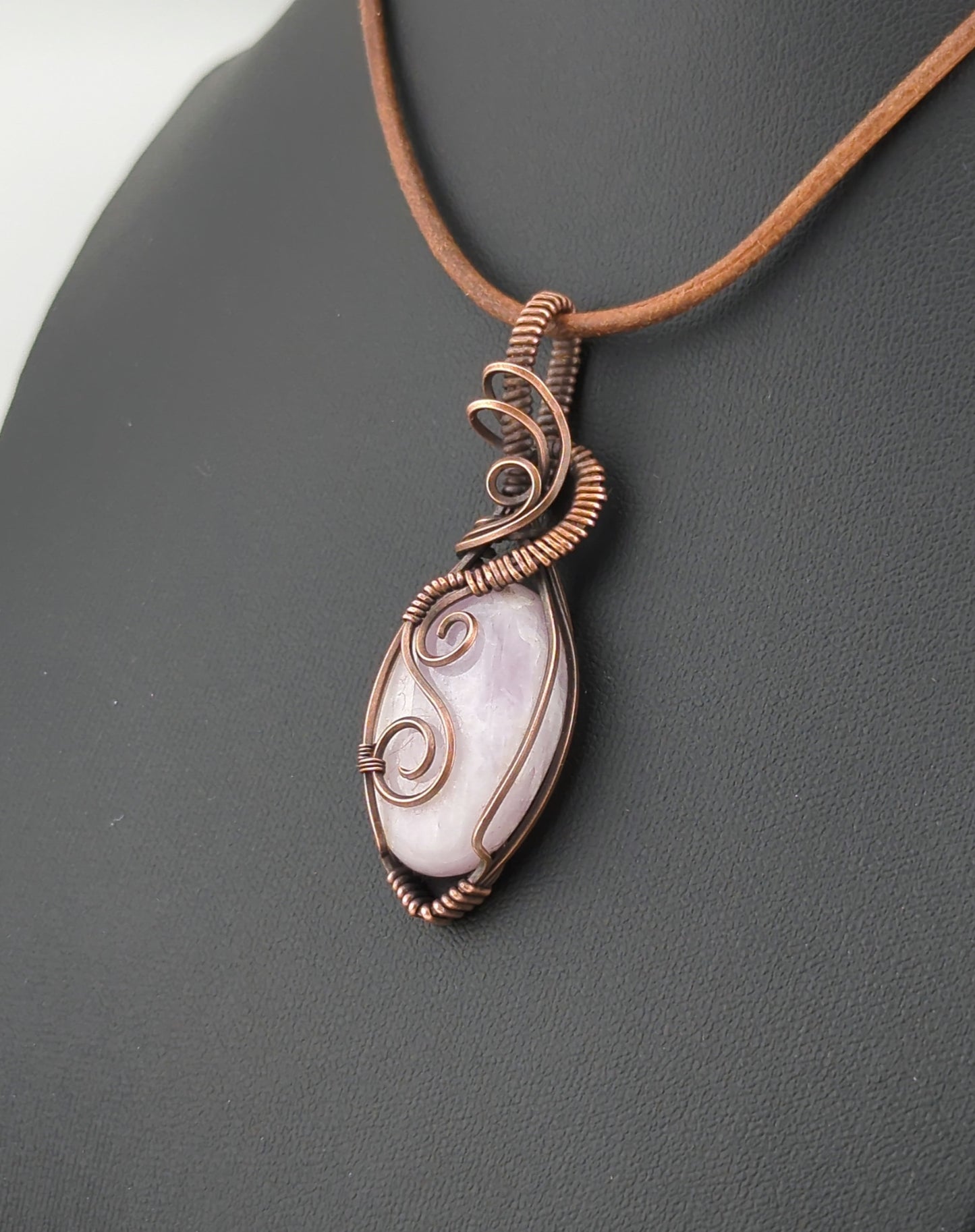 Kunzite Pendant, set in antiqued copper.