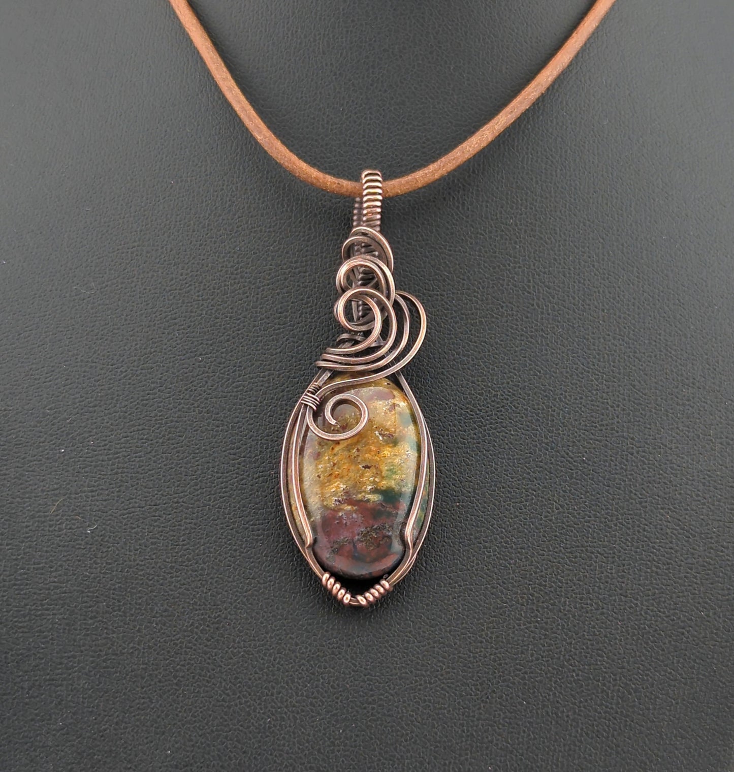 Bloodstone Jasper Pendant, set in antiqued copper.