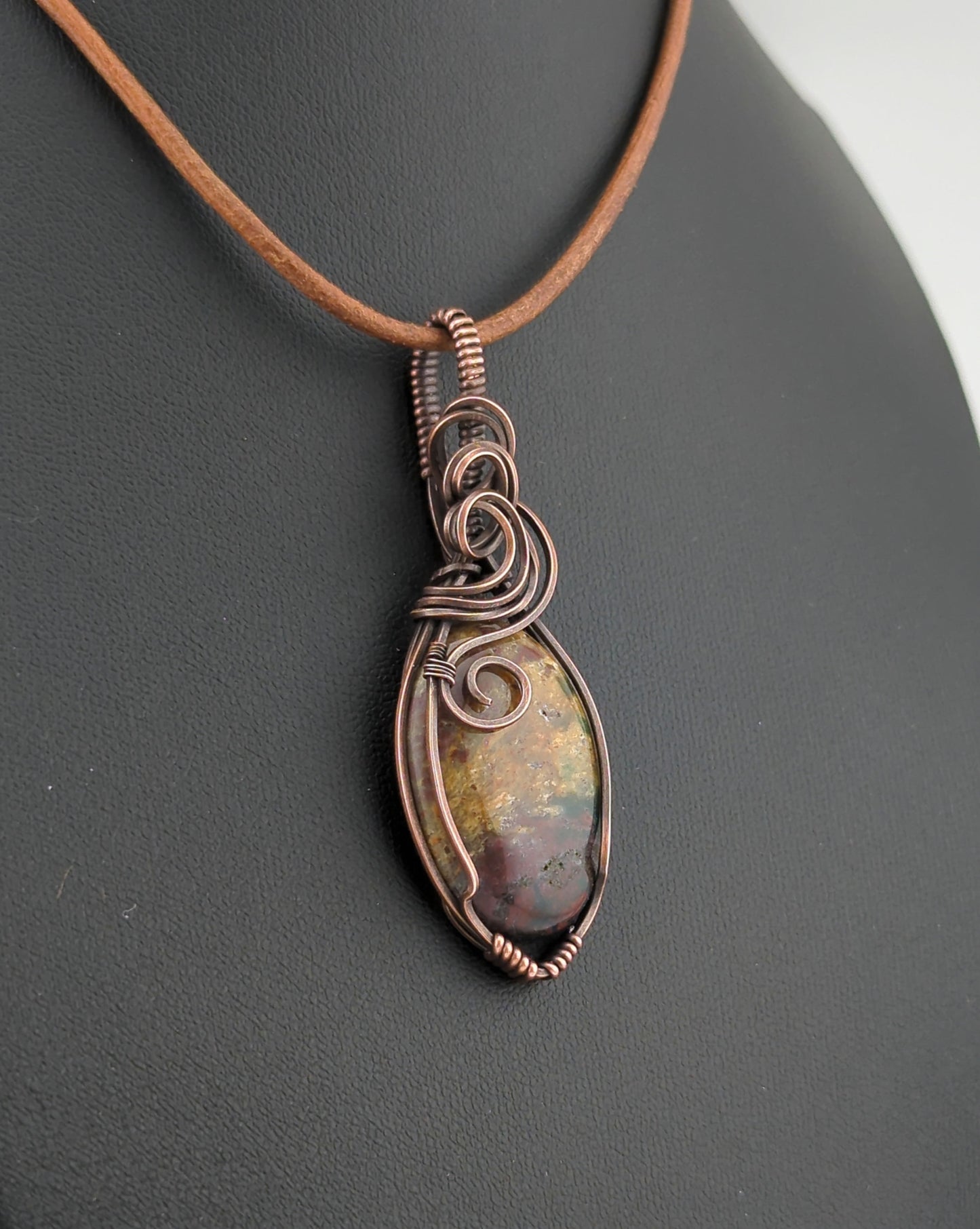 Bloodstone Jasper Pendant, set in antiqued copper.