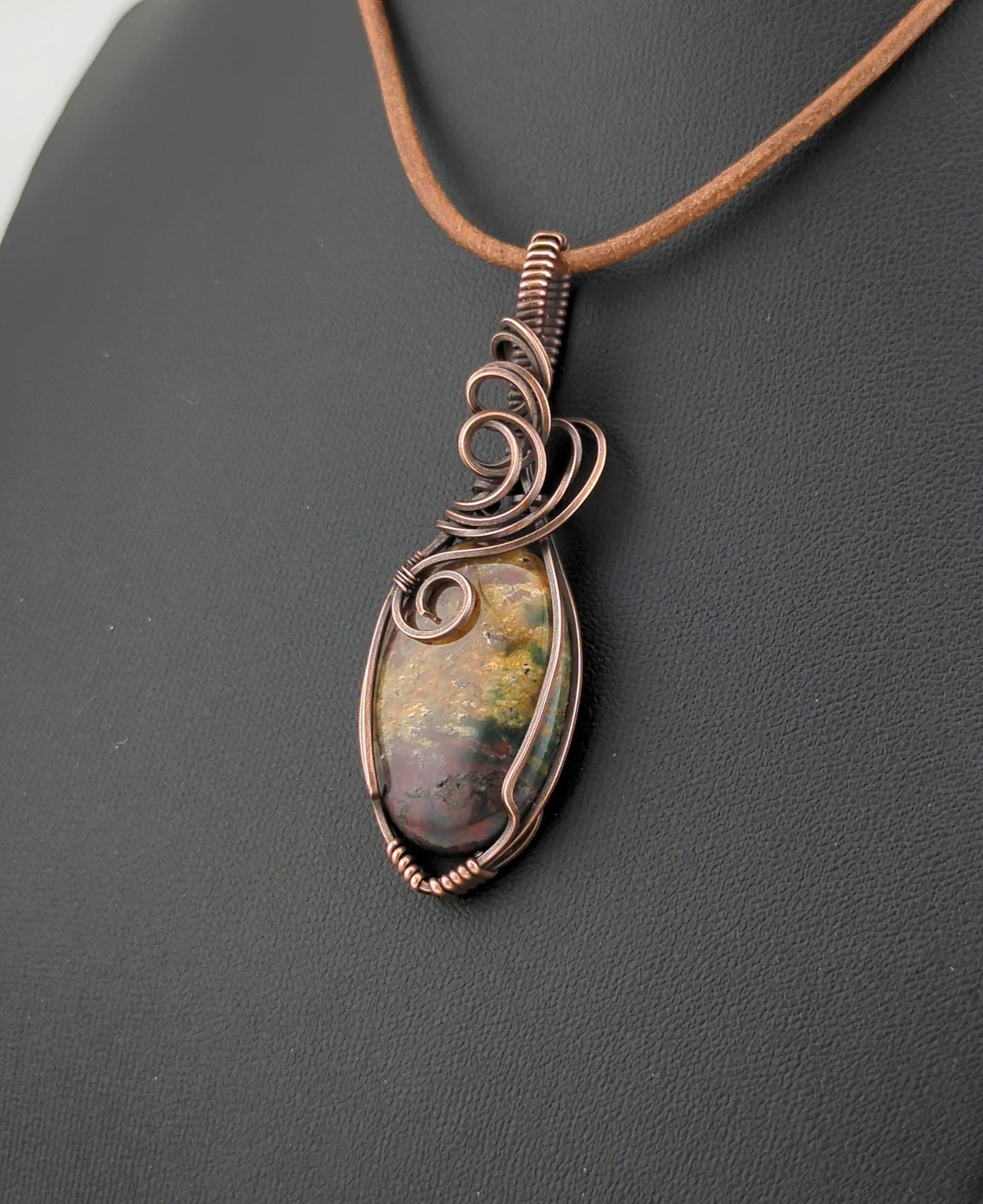 Bloodstone Jasper Pendant, set in antiqued copper.