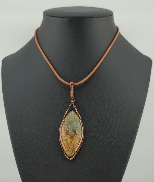 Green Jasper Pendant, set in antiqued copper.