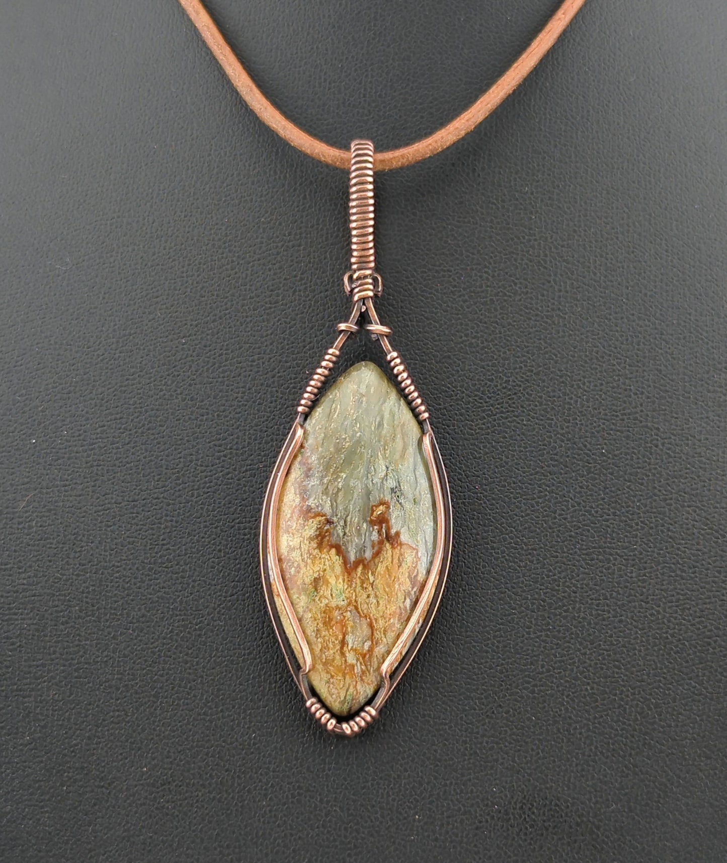 Green Jasper Pendant, set in antiqued copper.