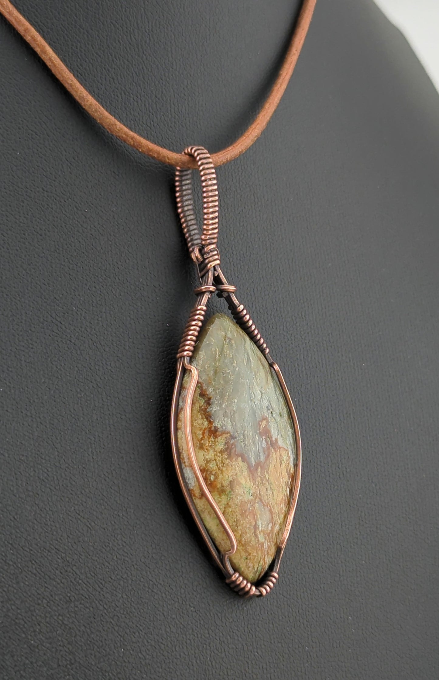 Green Jasper Pendant, set in antiqued copper.