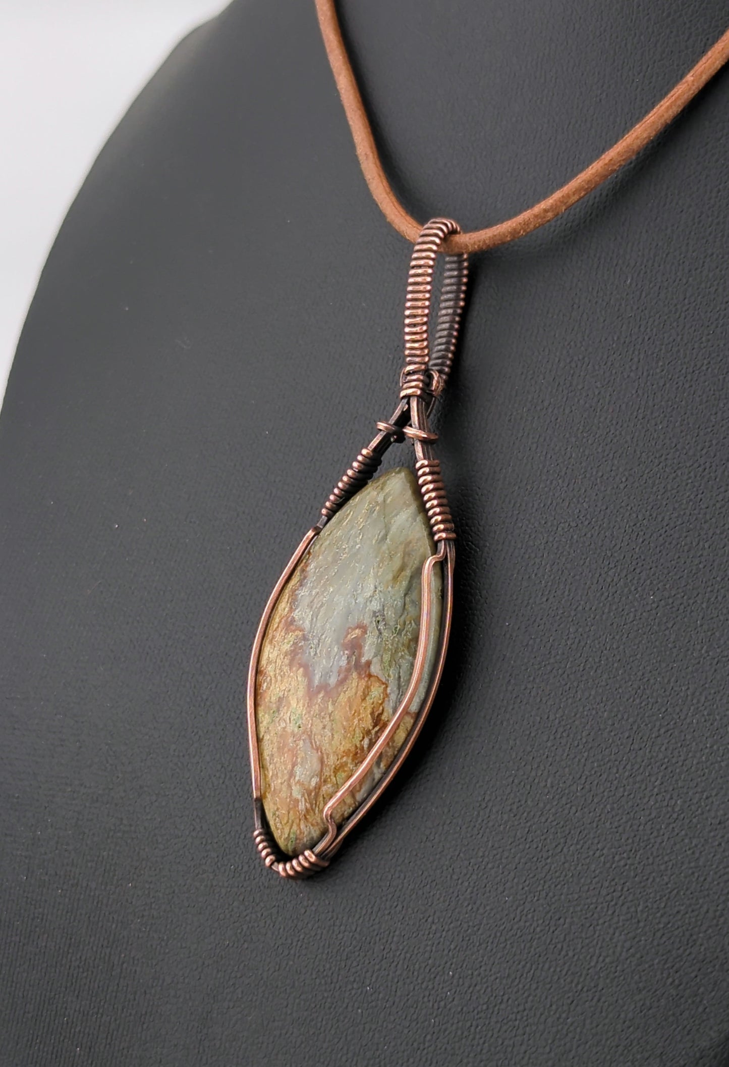 Green Jasper Pendant, set in antiqued copper.