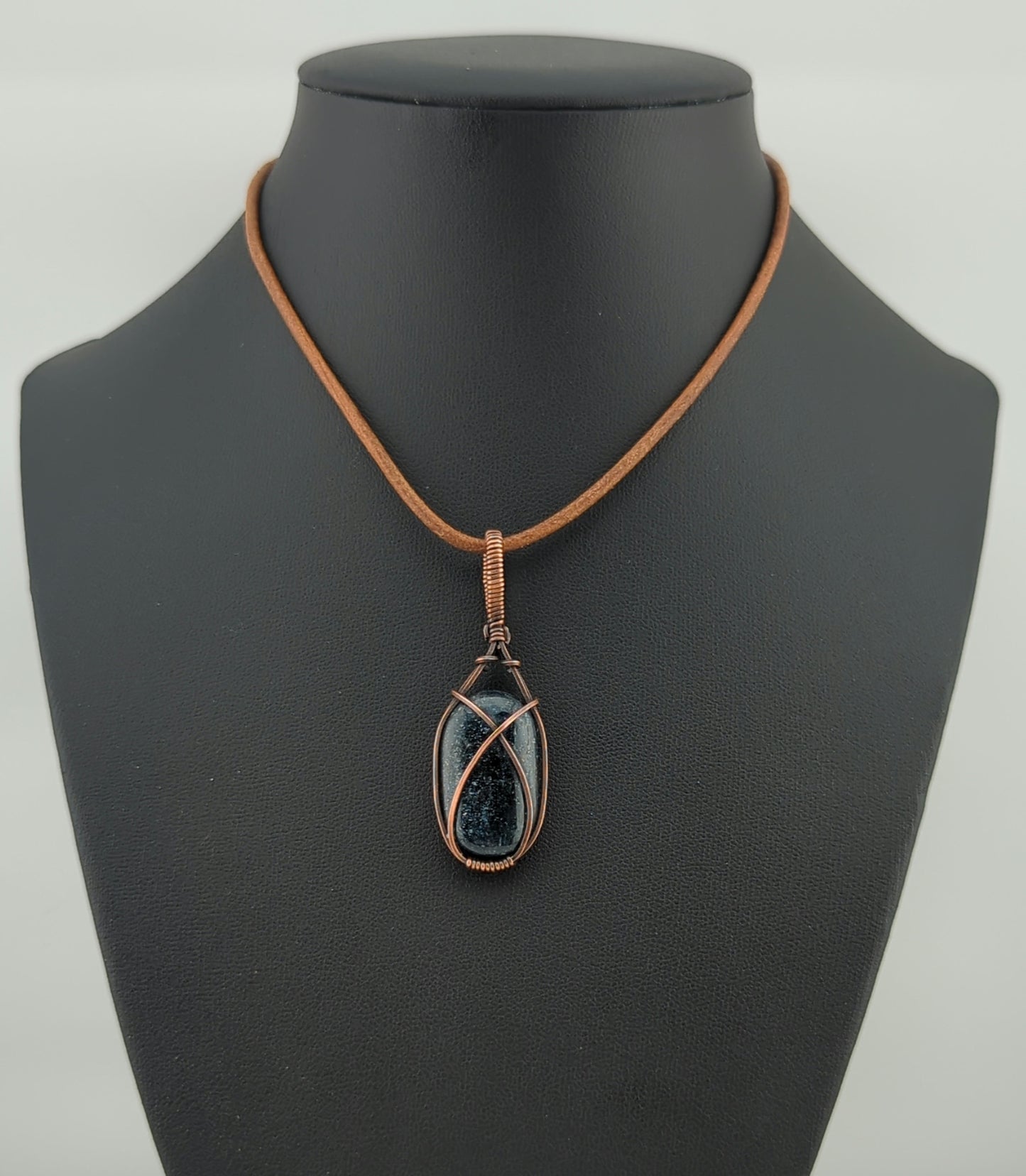 Teal Moss Kyanite, set in antiqued copper.