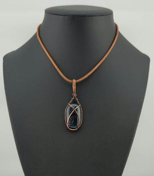 Teal Moss Kyanite, set in antiqued copper.