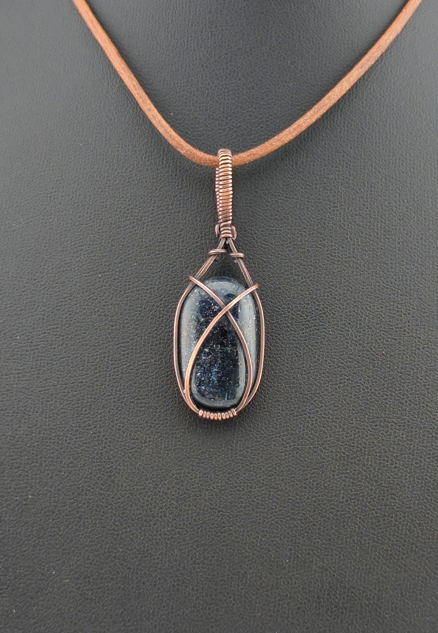 Teal Moss Kyanite, set in antiqued copper.