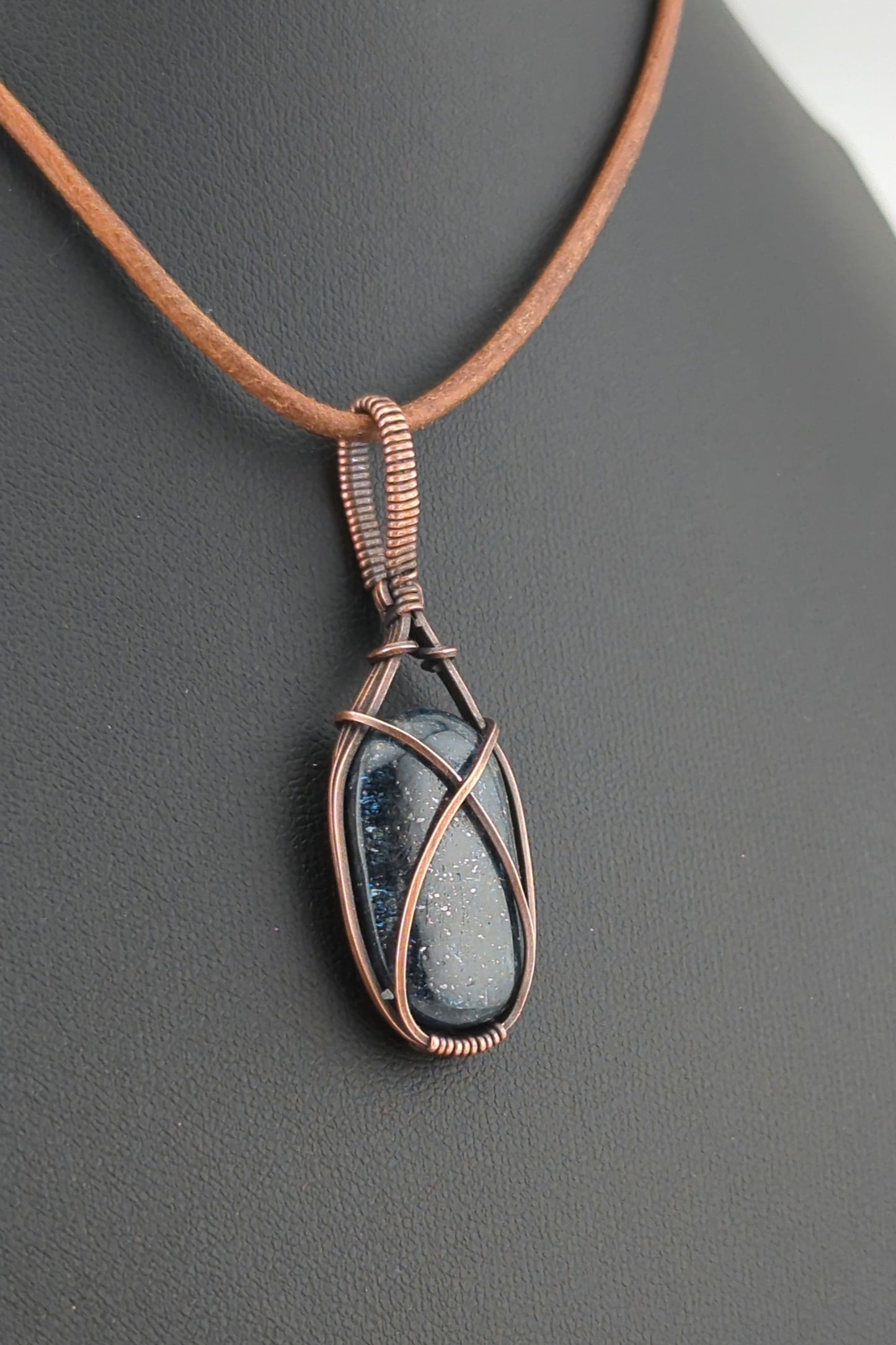 Teal Moss Kyanite, set in antiqued copper.