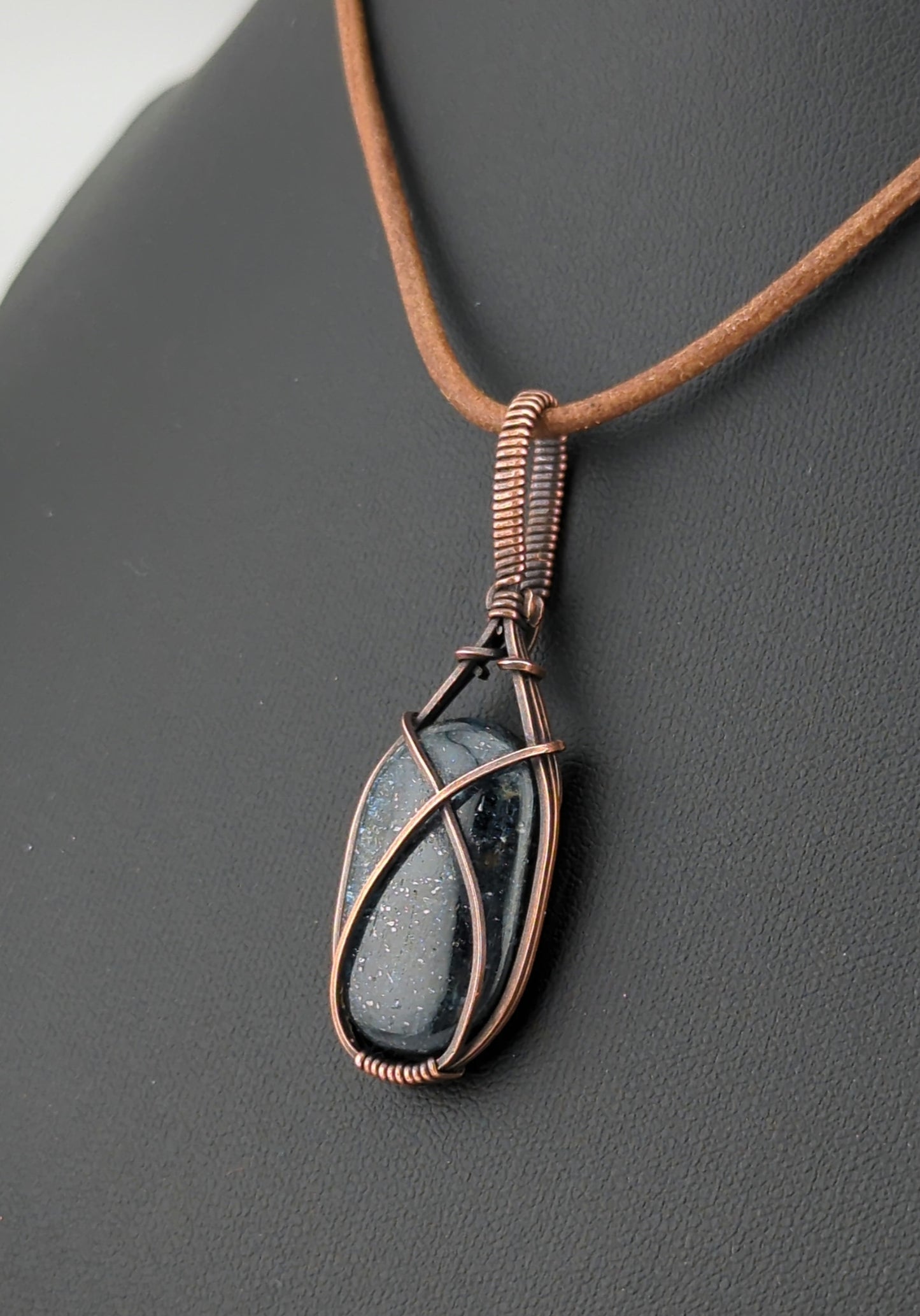 Teal Moss Kyanite, set in antiqued copper.