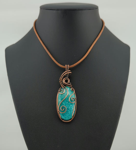 Amazonite Pendant, set in antiqued copper.