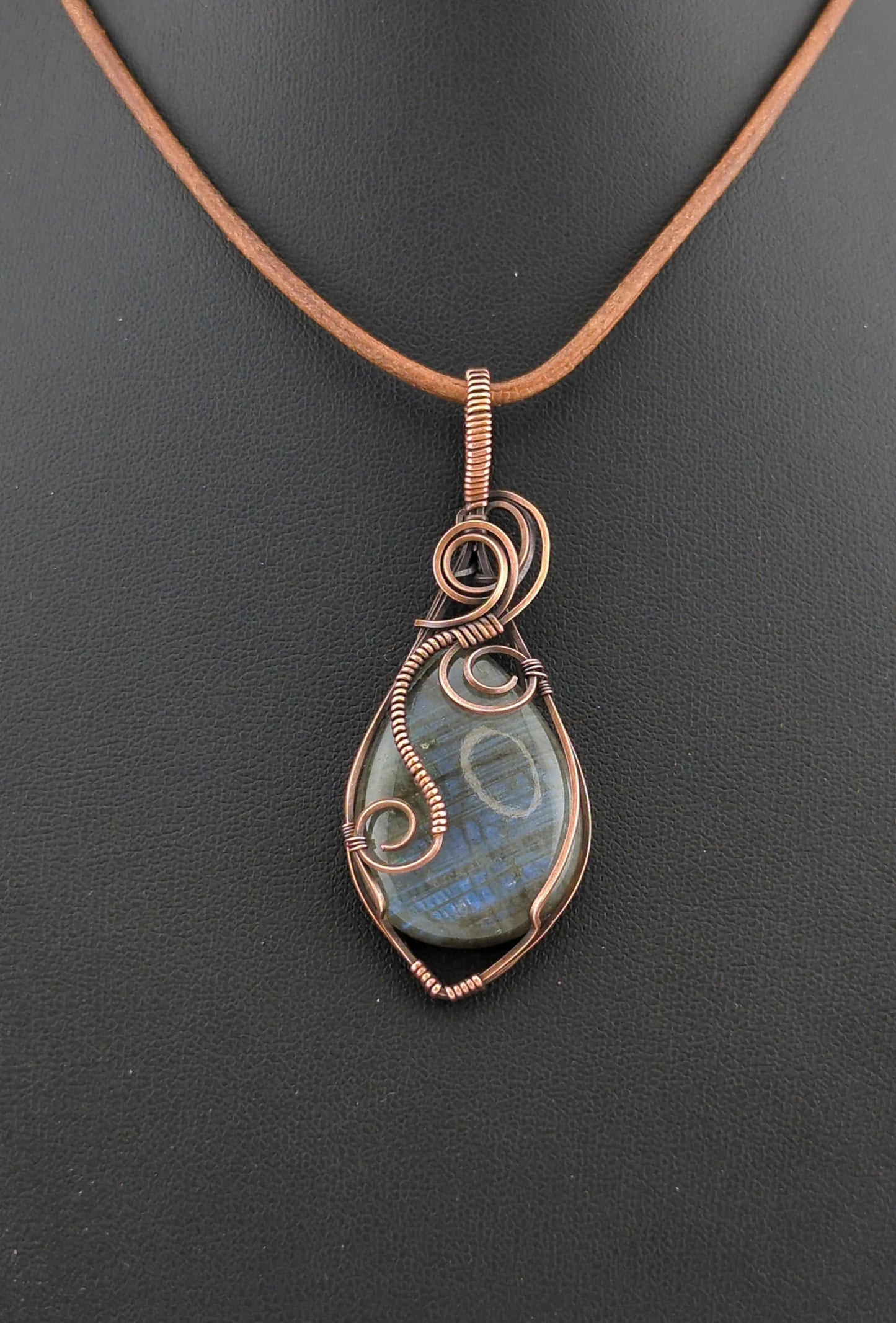 Labradorite Pendant, with blue flash, set in antiqued copper.