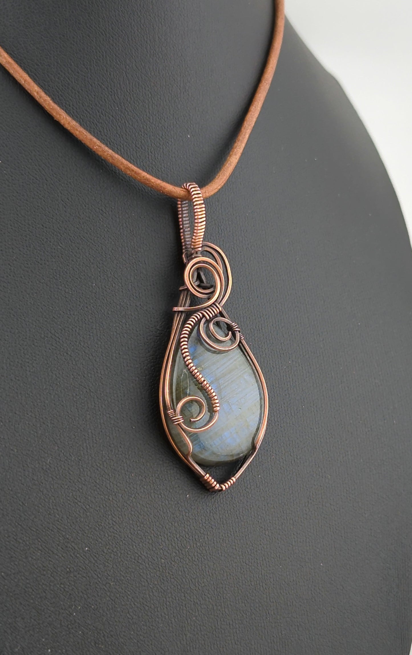 Labradorite Pendant, with blue flash, set in antiqued copper.