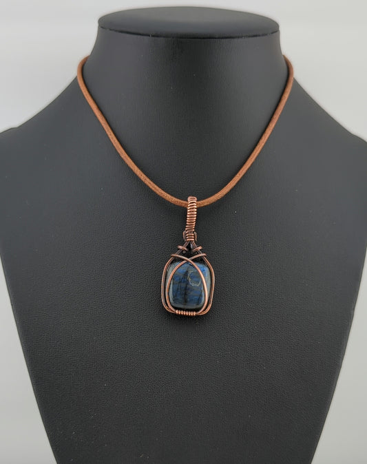 Labradorite Pendant, with blue flash, set in antiqued copper.