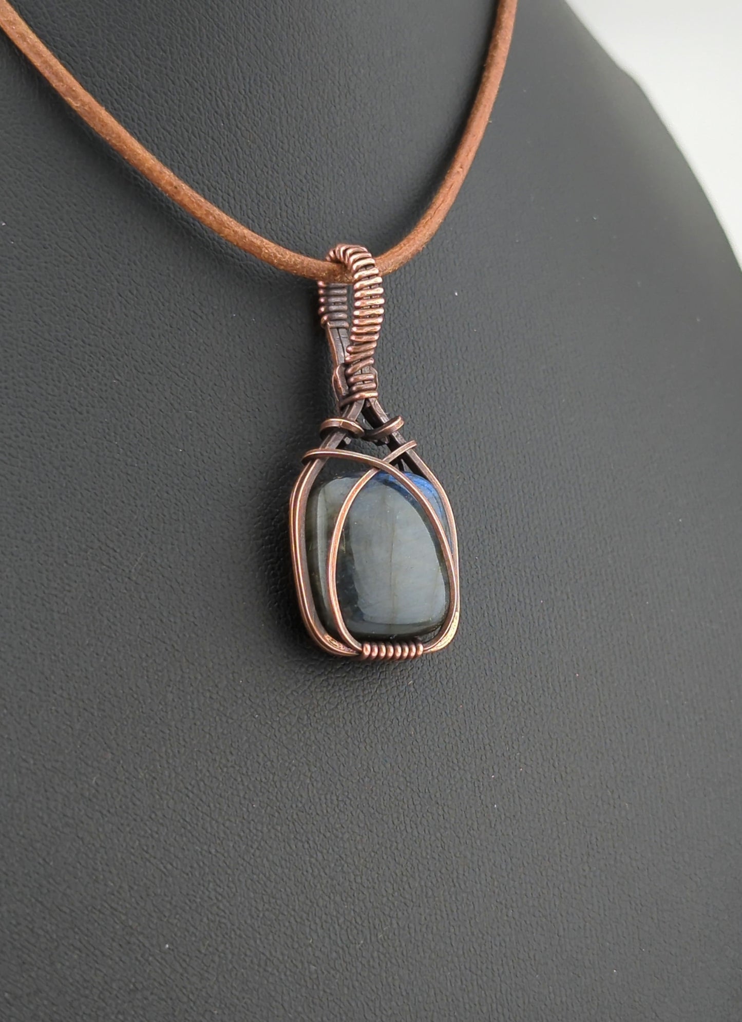 Labradorite Pendant, with blue flash, set in antiqued copper.