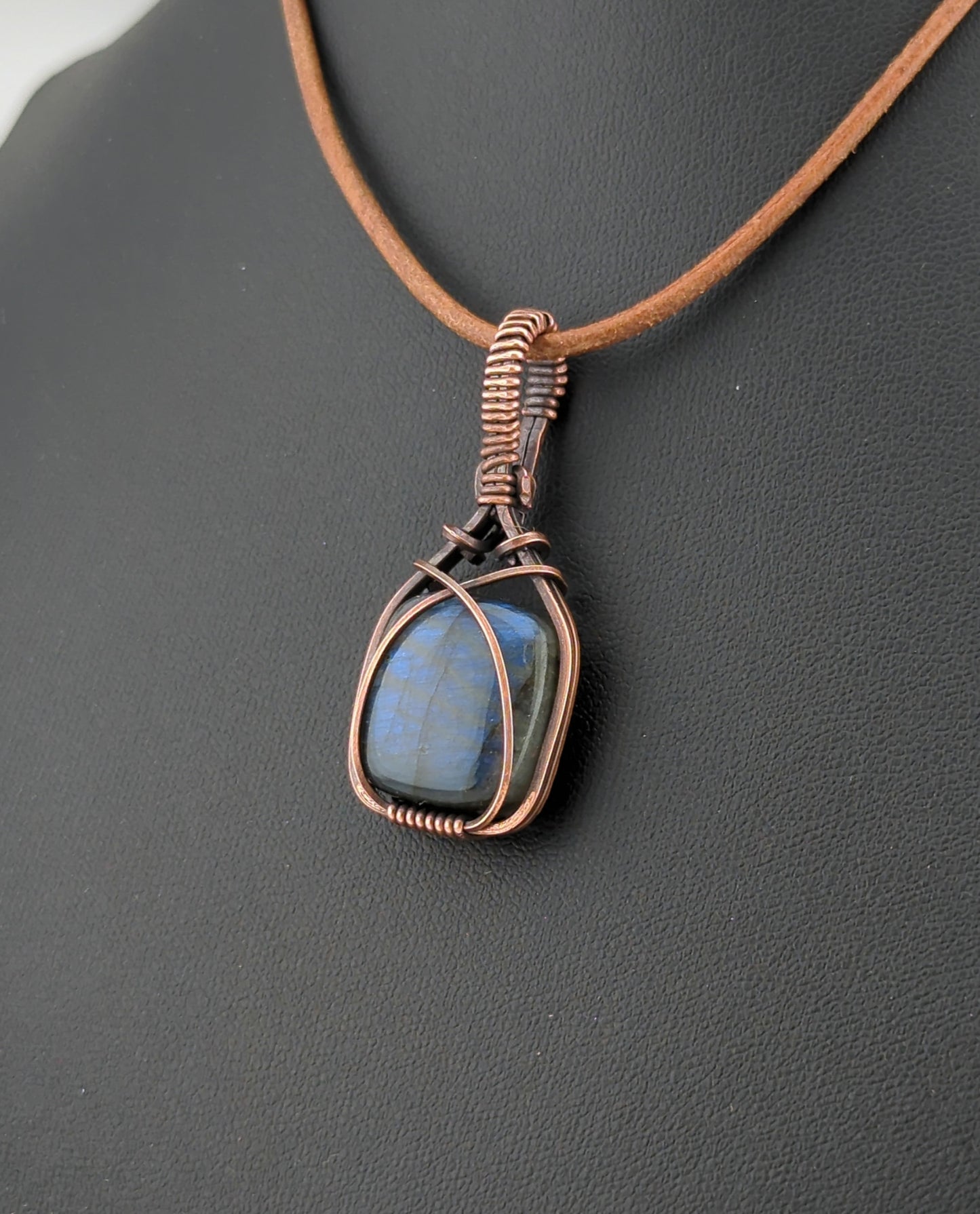 Labradorite Pendant, with blue flash, set in antiqued copper.