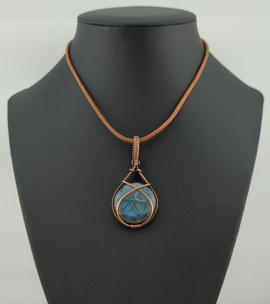 Labradorite Pendant, with blue flash, set in antiqued copper.