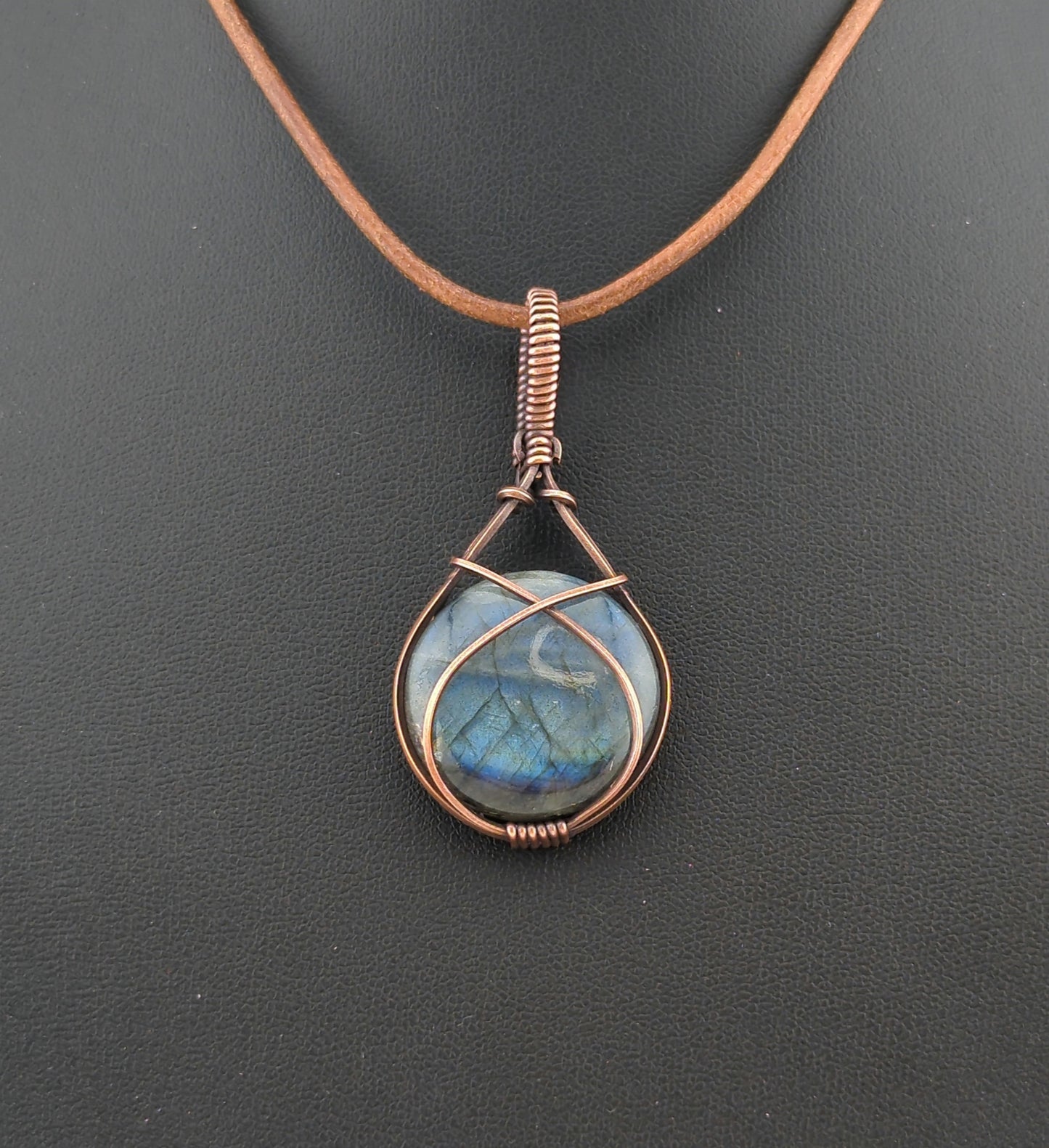 Labradorite Pendant, with blue flash, set in antiqued copper.