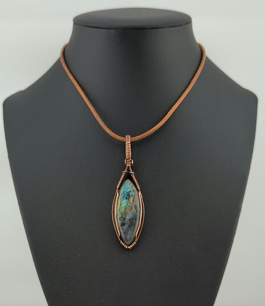 Labradorite Pendant, with Multi-flash, set in antiqued copper.