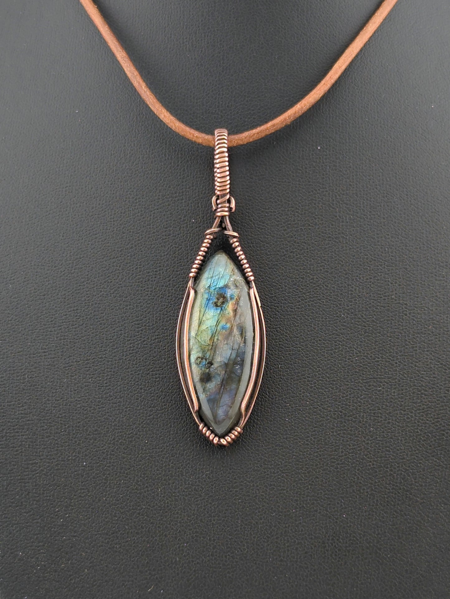 Labradorite Pendant, with Multi-flash, set in antiqued copper.