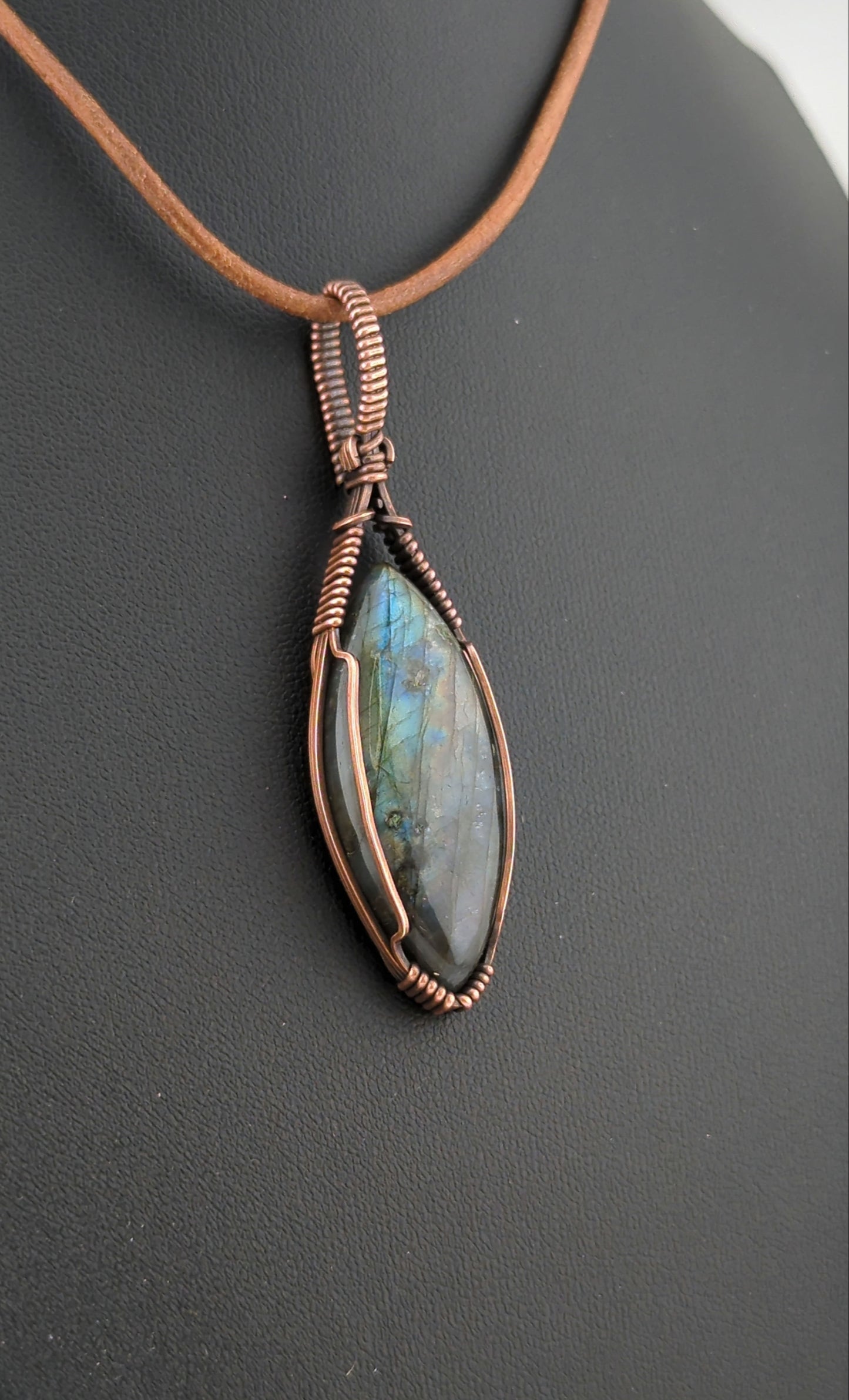 Labradorite Pendant, with Multi-flash, set in antiqued copper.