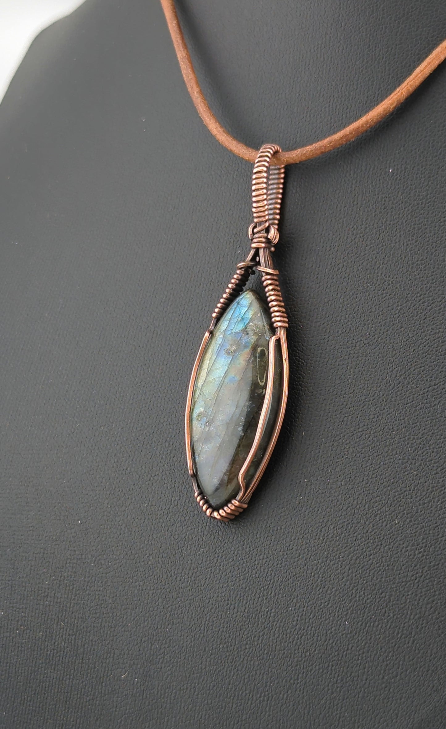 Labradorite Pendant, with Multi-flash, set in antiqued copper.