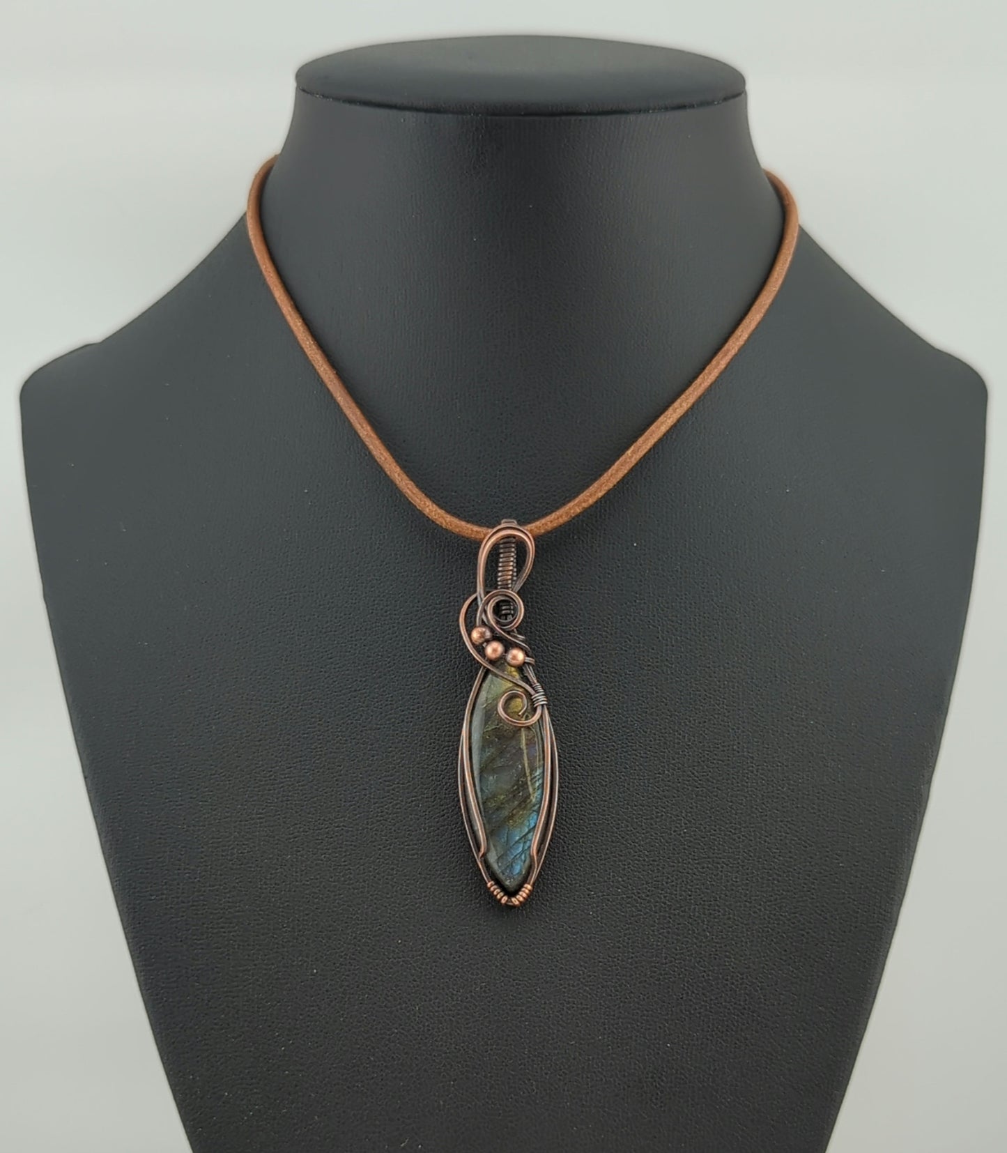 Labradorite Pendant, with Multi-flash, set in antiqued copper.