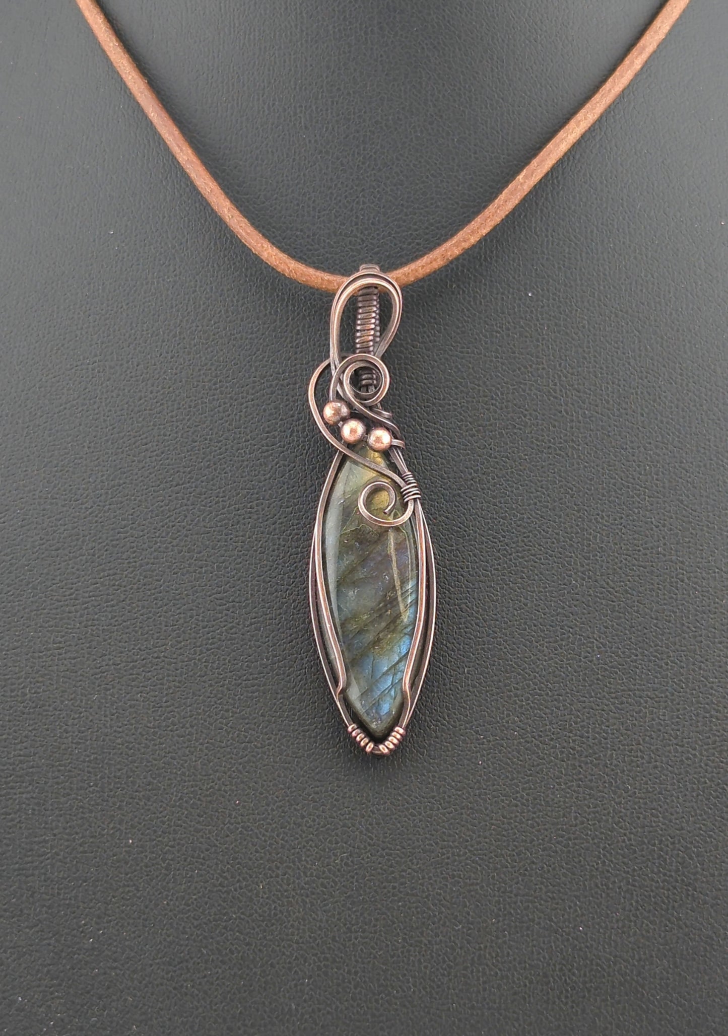 Labradorite Pendant, with Multi-flash, set in antiqued copper.